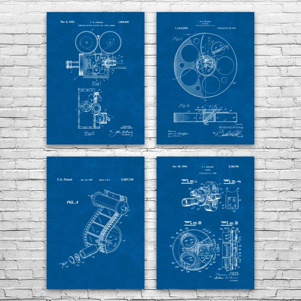Film Production Patent Posters Set of 4 20x24 Hollywood Decor Film Director Actor Gift Home Theater Art Cameraman