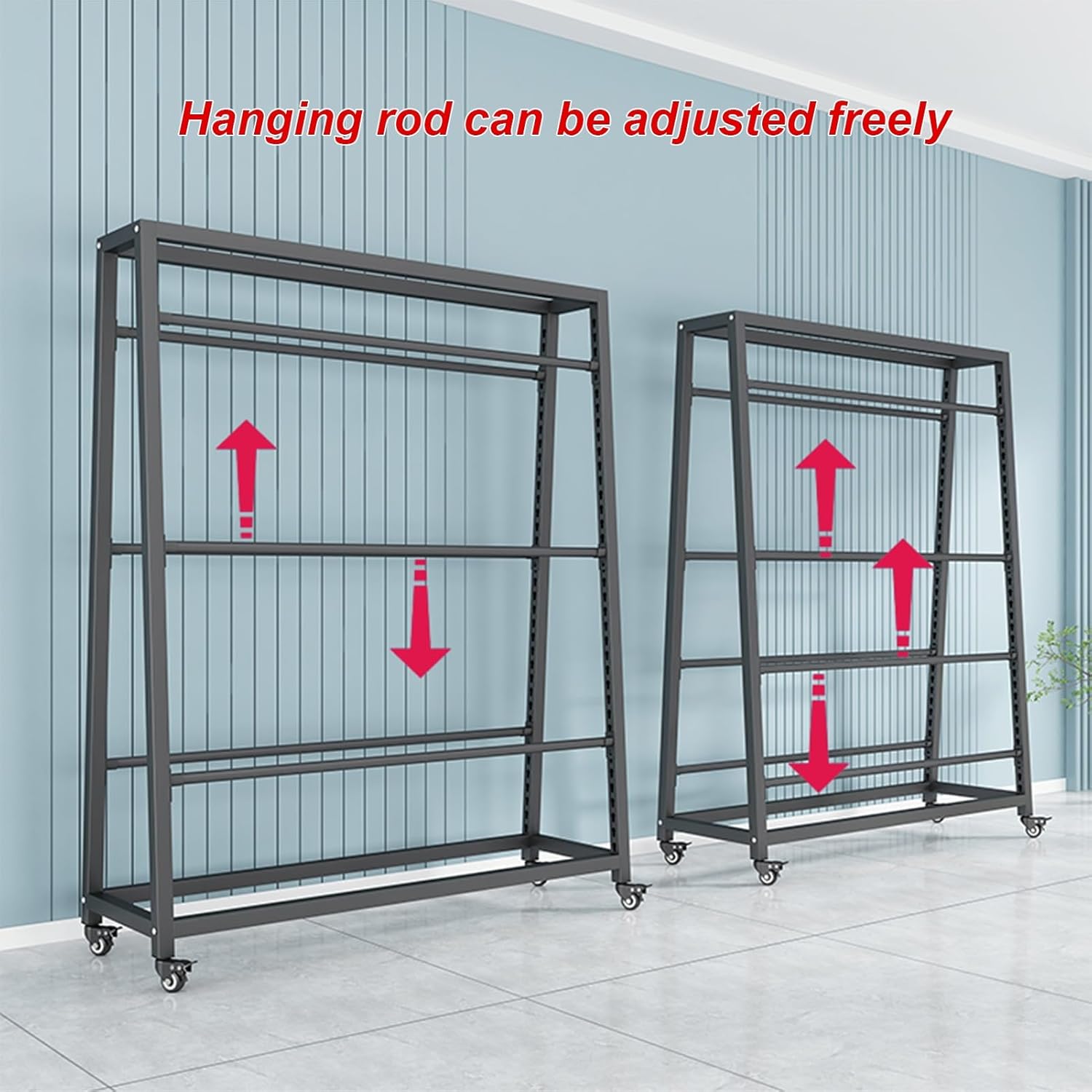 Heavy Duty Fabric Roll Display Rack th Adjustable Hanging Rod & Brakeable Wheels, Movable Steel Organizer for Vinyl Spools, Leather Rolls, and nd (16 Rods - 200x50x200cm)