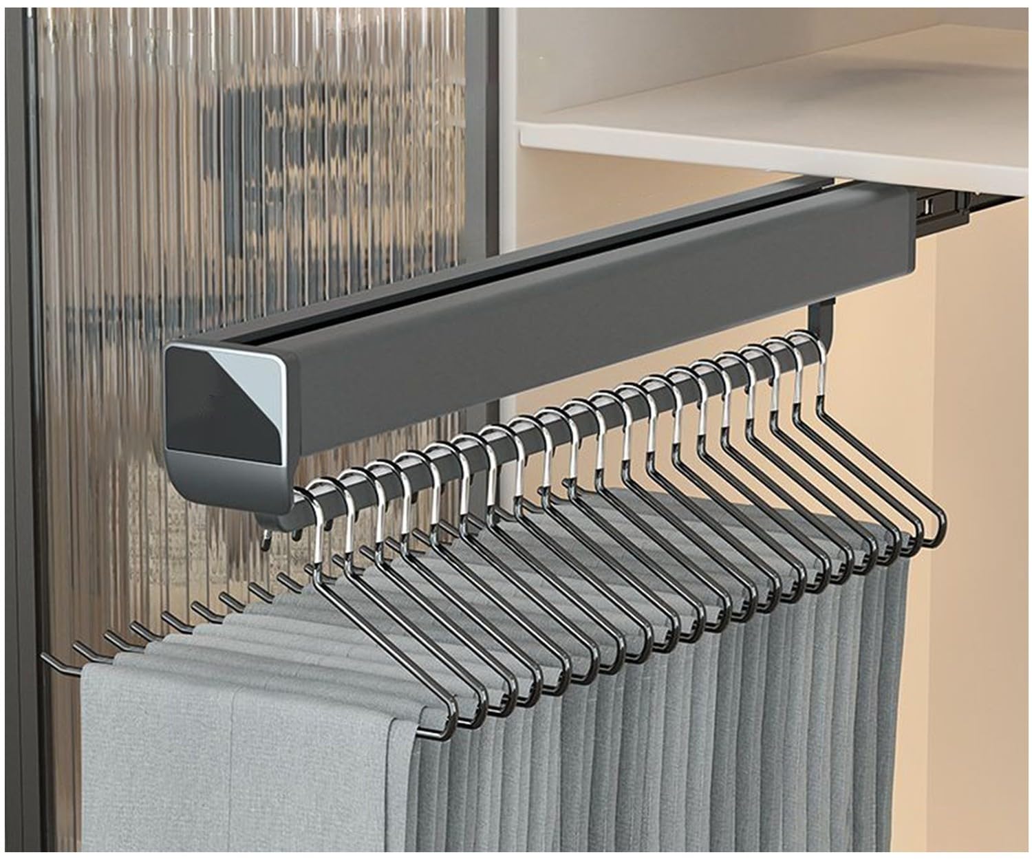 OLSKFUH Pull-Out Trouser Rack Removable Pull-Out Rack Wardrobe Storage Expandable Space Saving Drawer-Style Hanger Rod Rolling Trolley,Adjustable Pullout Clothes Hanger Barspace,C-52.5cm
