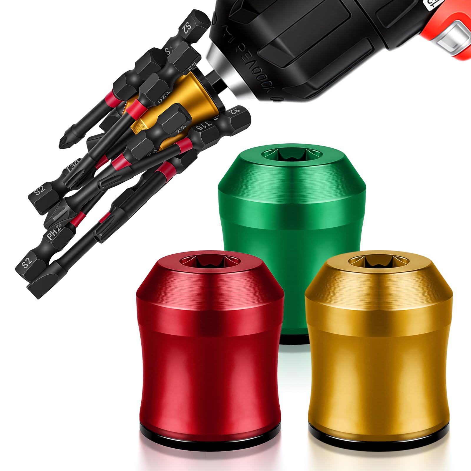 Universal Screwdriver Bit Holder - 3 Magnetic Rings -1