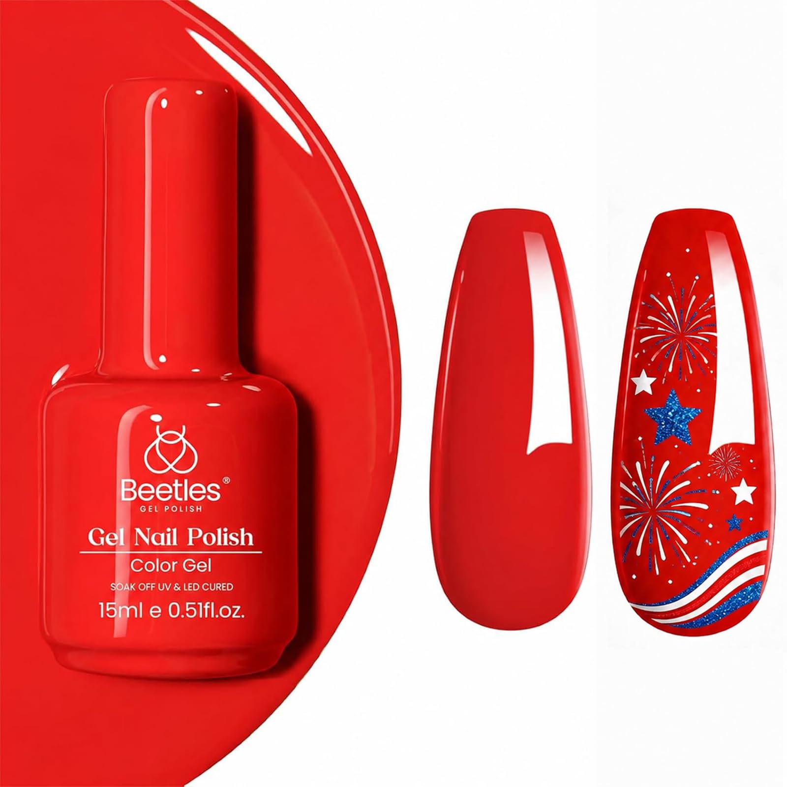 Beetles Red Gel Polish - 15ml (0.51 fl oz) | Scarlet Red Soak Off UV LED Nail Art - main product image
