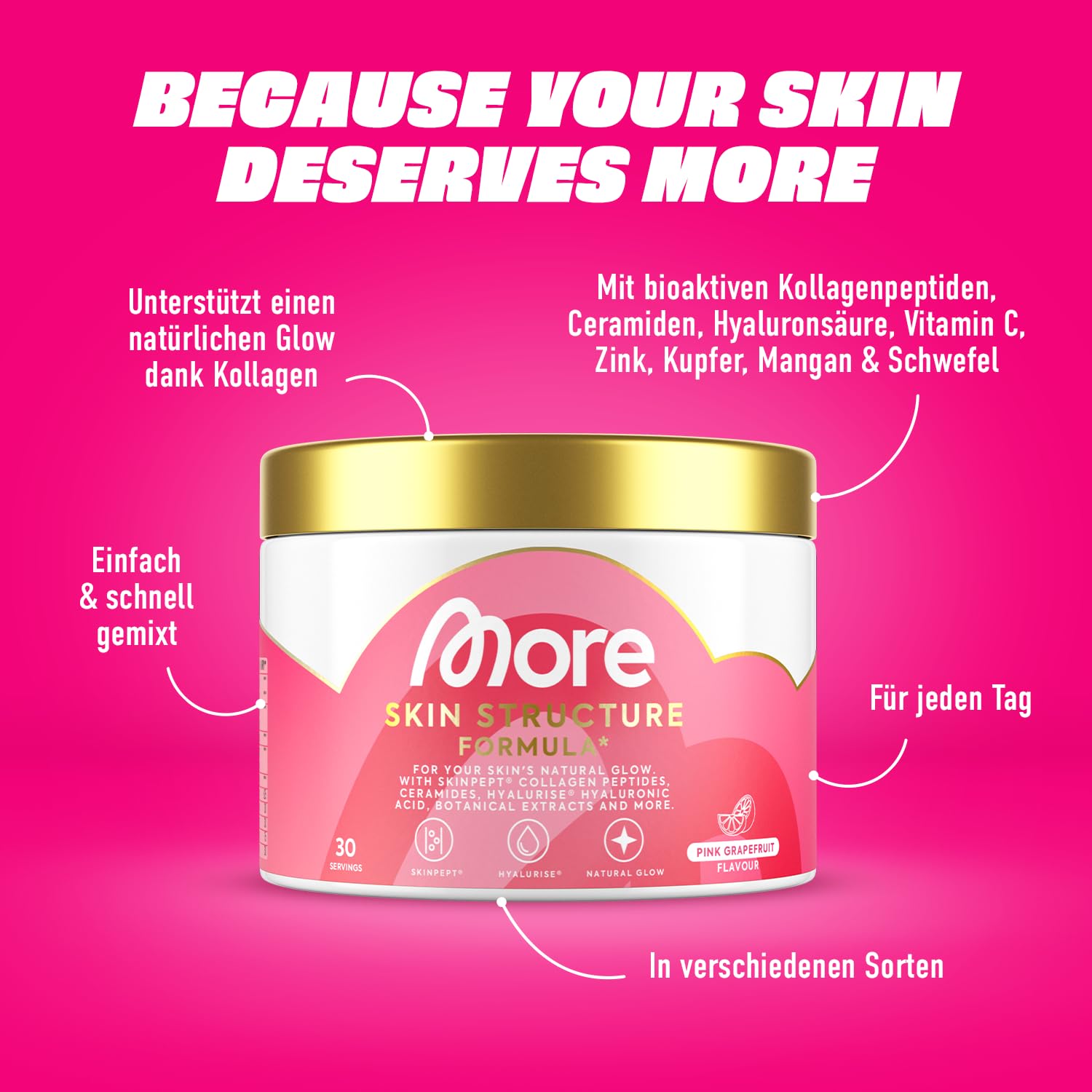 MORE Skin Structure Formula, Pink Grapefruit, 270 g, mit Kollagen & Hyaluron - made in Germany
