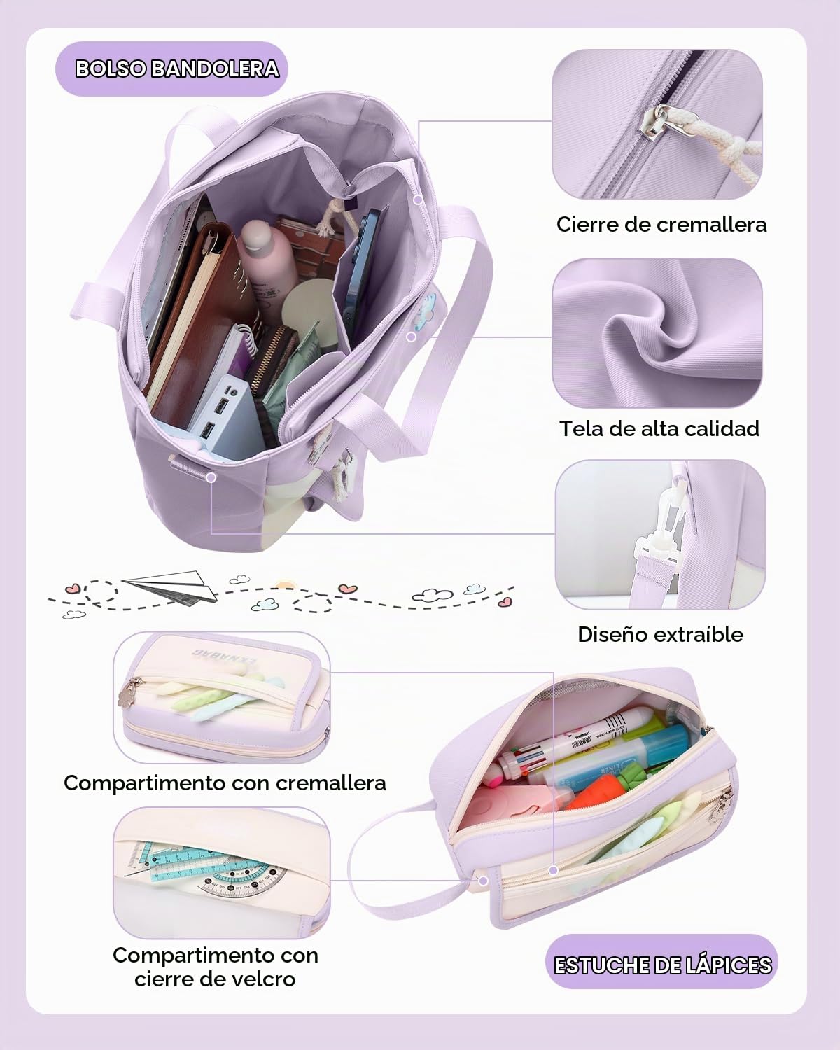 Tanou Mochilas Escolares Niña, Juego de Mochila Colegio Adolescente Chica