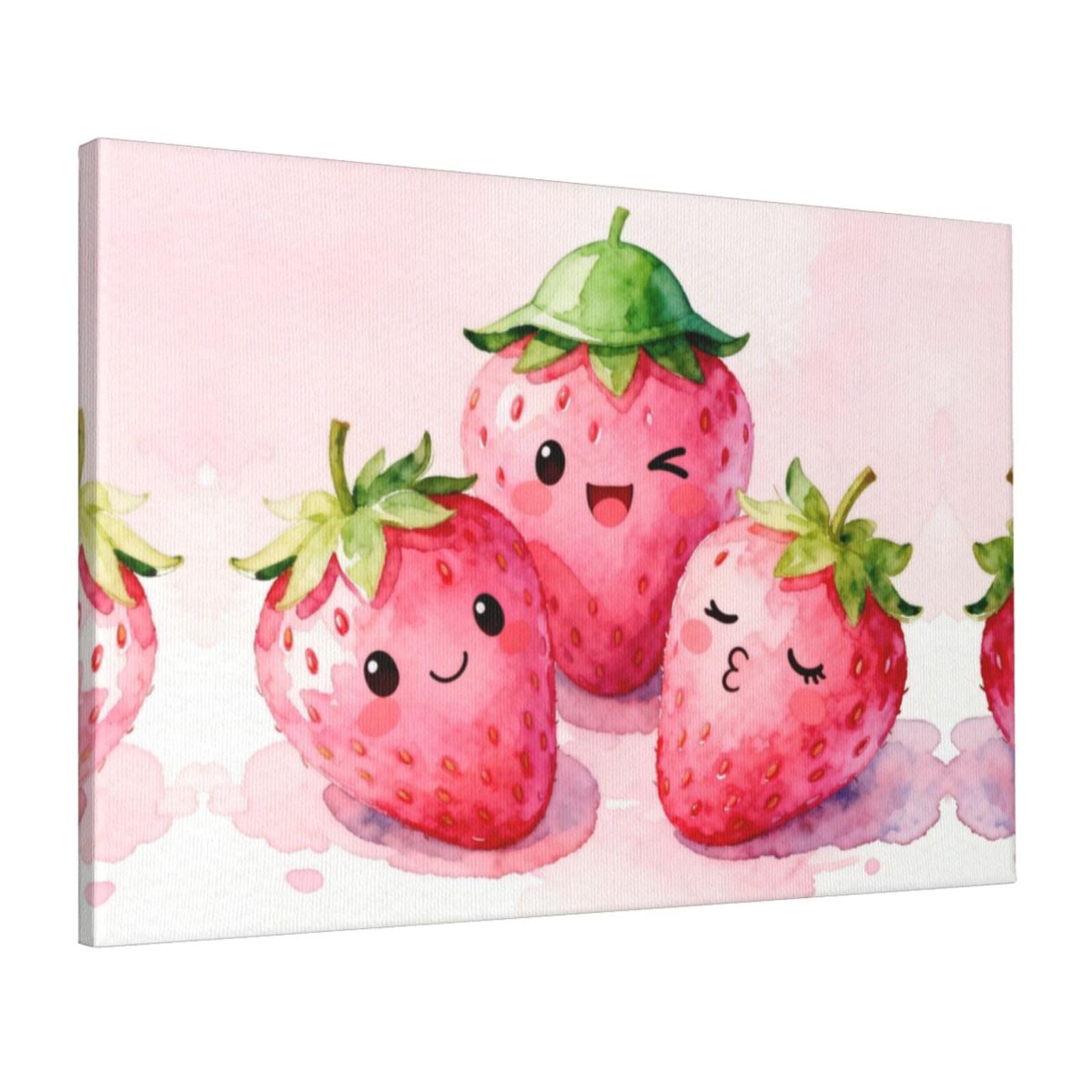 CNTDBU Smiling Strawberry Canvas Wall Art 16x24 Inch-Large Modern Painting Print for Living Room, Framed Ready to Hang Artwork for Bedroom