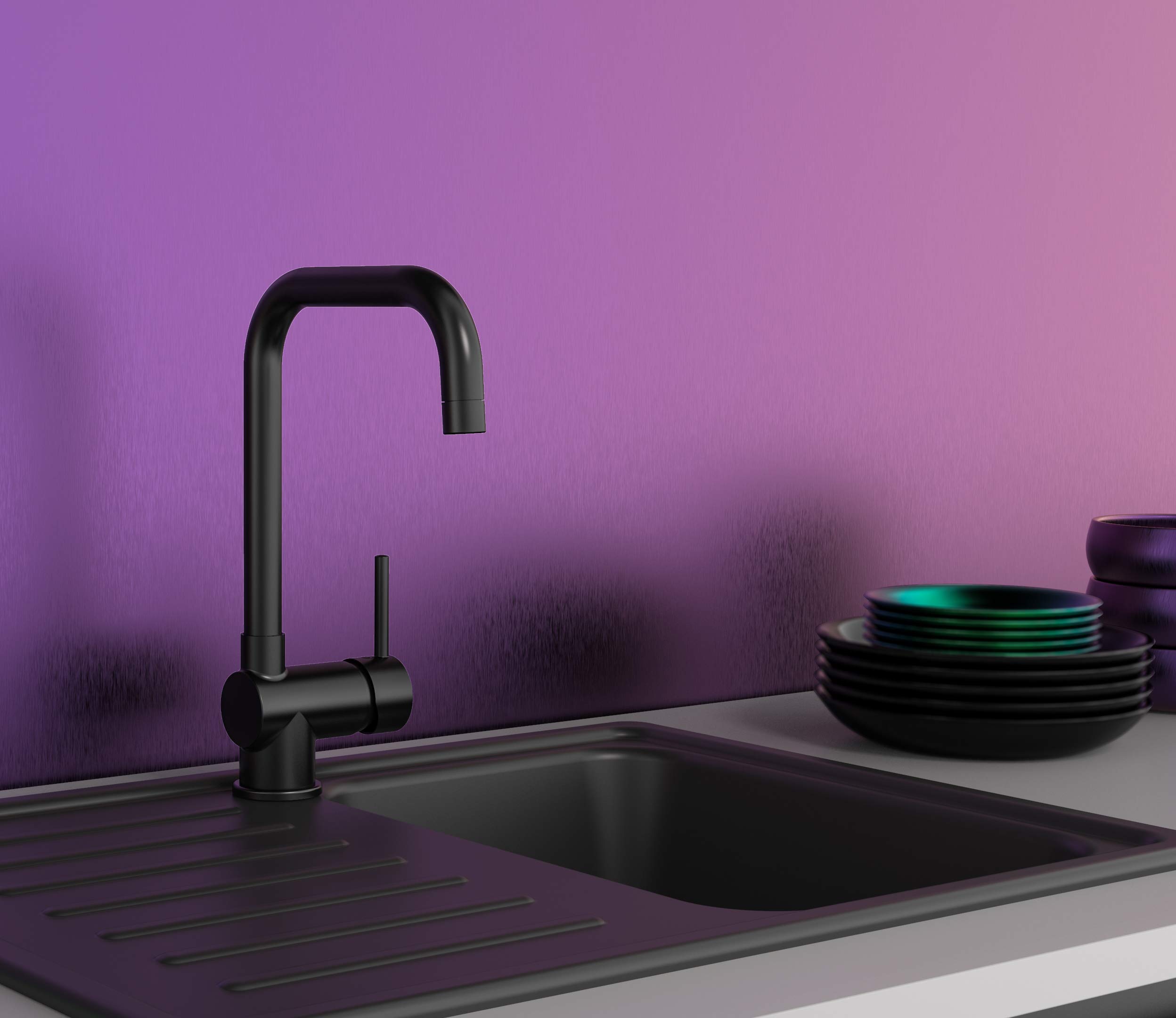 EISL FUTURA Spültischarmatur, Niederdruck Armatur Küche, energiesparende Küchenarmatur, Wasserhahn Küche 360° schwenkbar, Einhebelmischer Schwarz matt, NI182GABL-LP