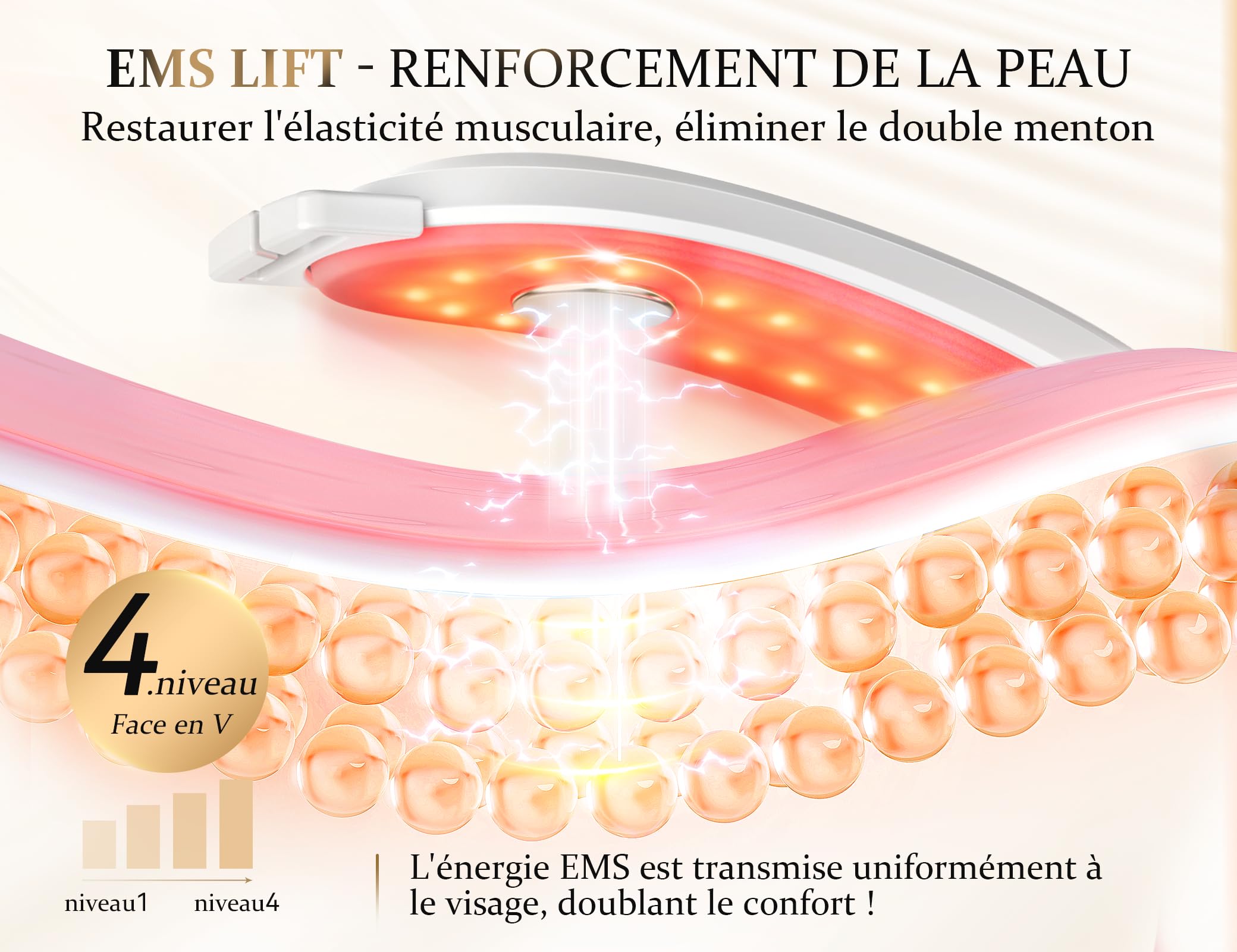 Appareil massage Visage ANLAN Appareil Anti Rides Visage, 4 Mode EMS Lifting Visage, Double Menton/Muscle Masséter, 42°C LED Rouge et Bleue, Télécommande LCD