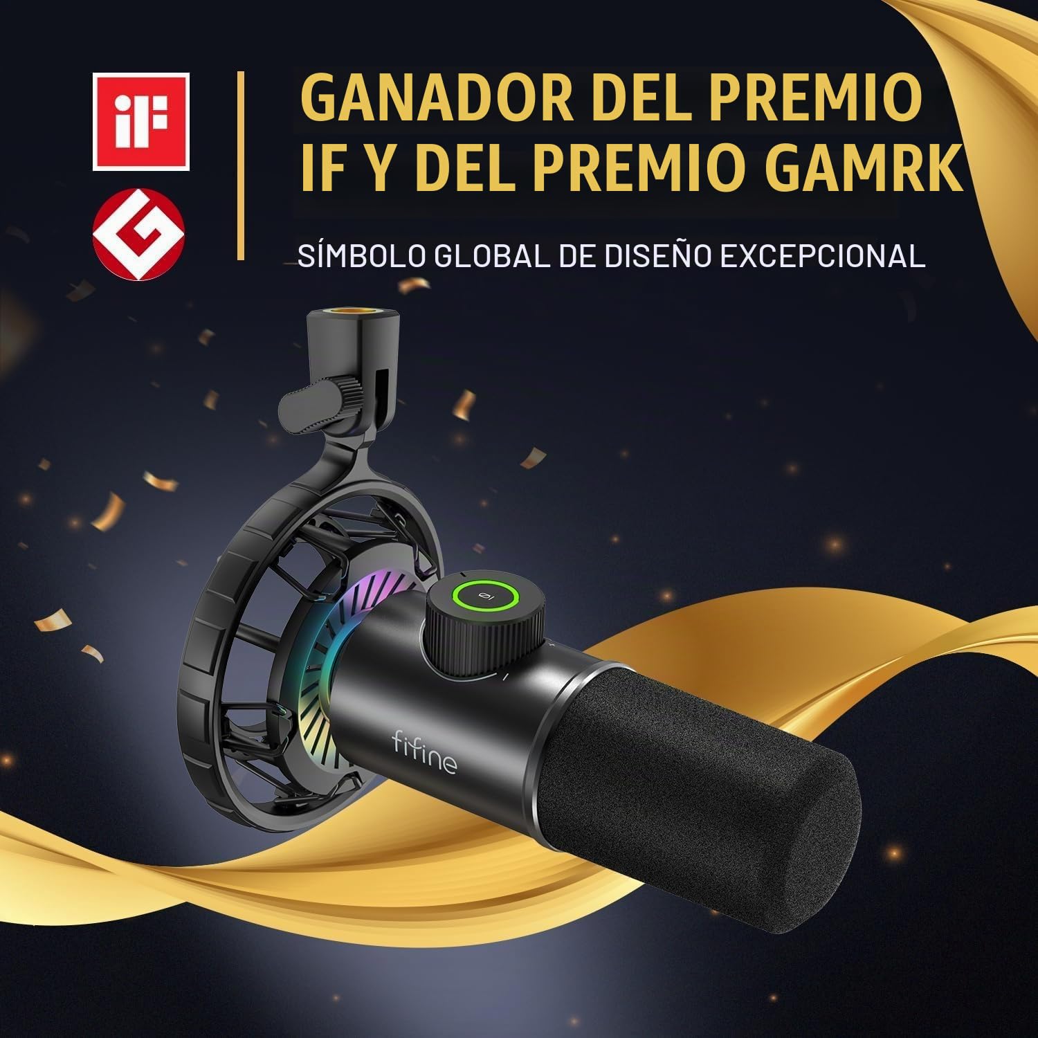 FIFINE Gaming Microfono para PC USB, RGB Micrófono de Dinámicos per Ordenador PS4 PS5, con Botón de Silencio & Conector para Auriculares de 3,5mm, para Podcasting Youtube