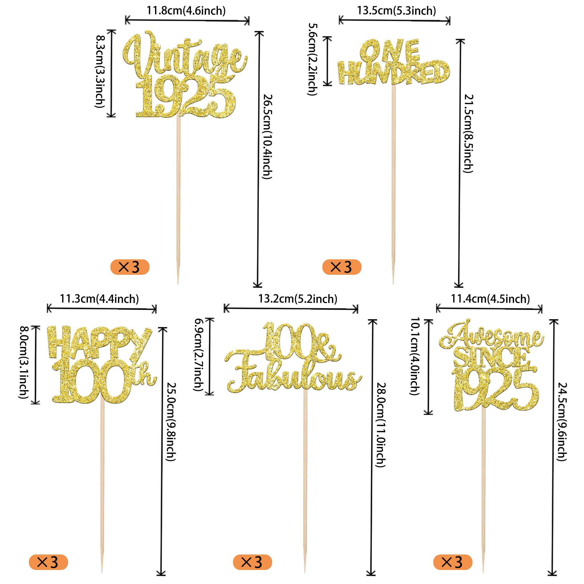 15 PCS 100th Birthday Centerpiece Sticks One Hundred Happy 100th Vintage 1925 Table Flower Centerpieces Sticks Cheers to 100 Fabulous Floral Decorations for 100th Birthday Party Supplies Gold