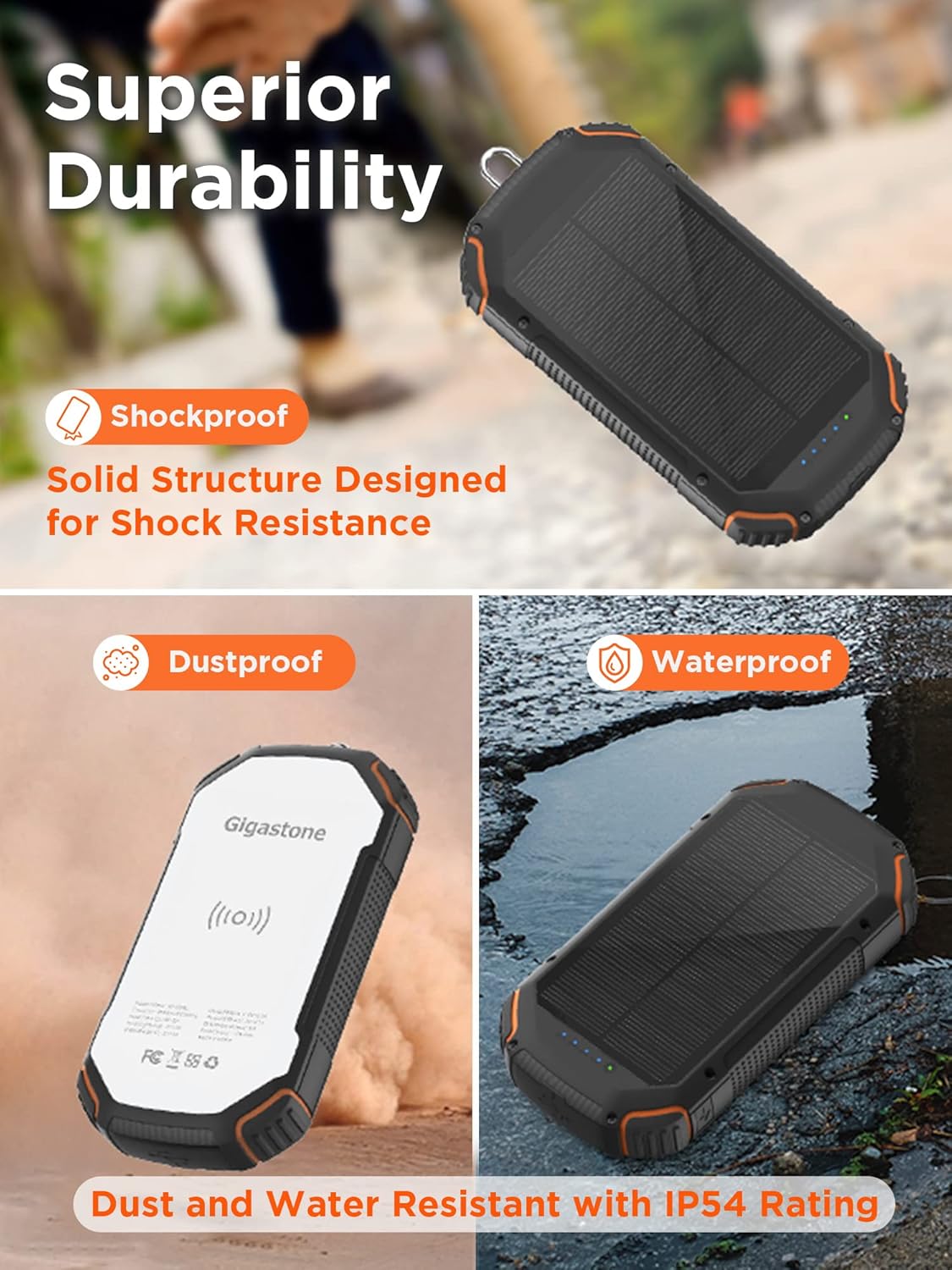 Gigastone Banco de energía solar de 20000 mAh cargador solar