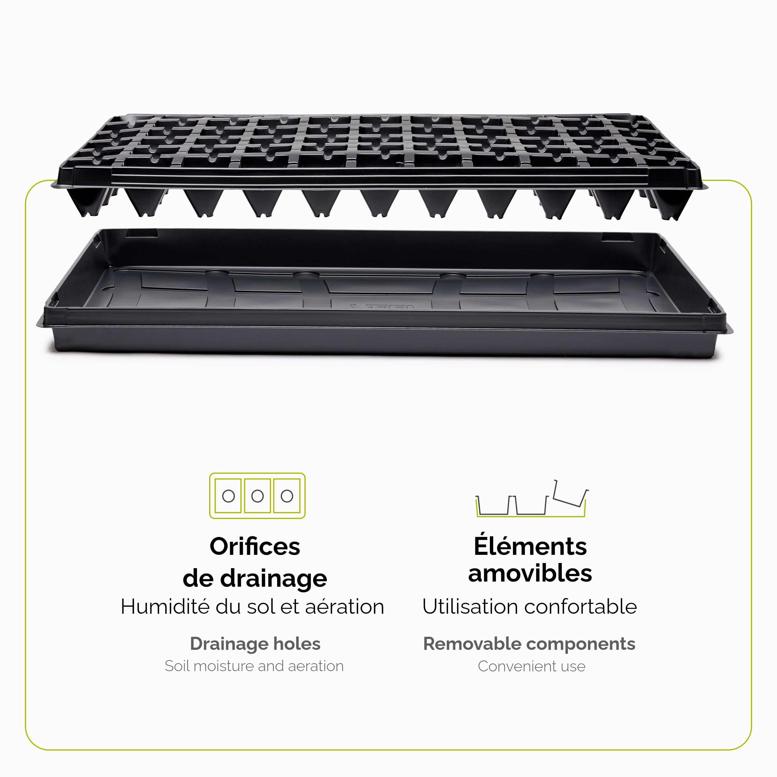 Garronda Bac à Semis, Plateau de Semis 66 Cellules, Mini Serre Interieur pour Germination et Culture, Plaque de semis idéal pour Potager, Bac de Germination avec Drainage Lot de 4 (53x32 cm, Noir)