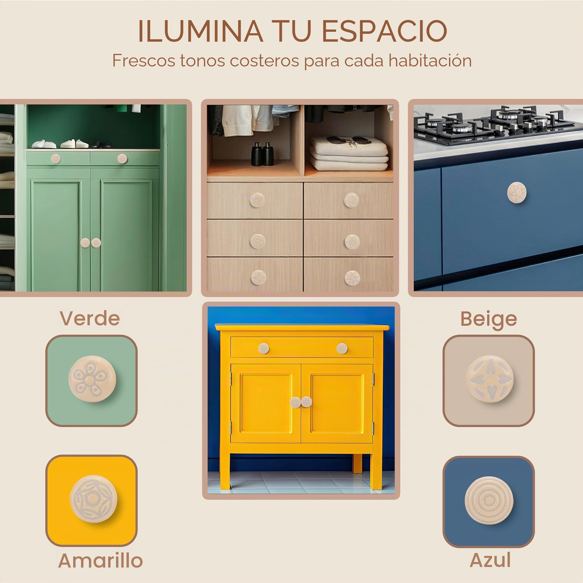 Ajuny Juego de 20 Pomos de Cerámica Amarillo Claro para Tocadores, Cajones y Armarios, Tiradores Decorativos Hechos a Mano para Muebles de Cocina, Baño y Dormitorio