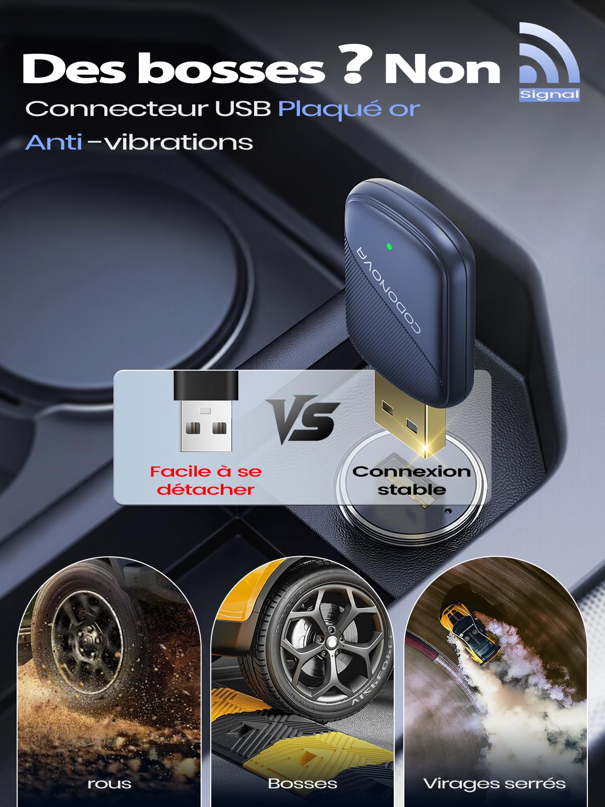 Mini Adaptateur sans Fil pour Apple CarPlay et Android Auto, Convertisseur CarPlay Filaire en sans Fil, Métal USB A/C, pour iPhone iOS 10+ et Android 10+, Longs Trajets, Trajets Quotidiens, Bleu