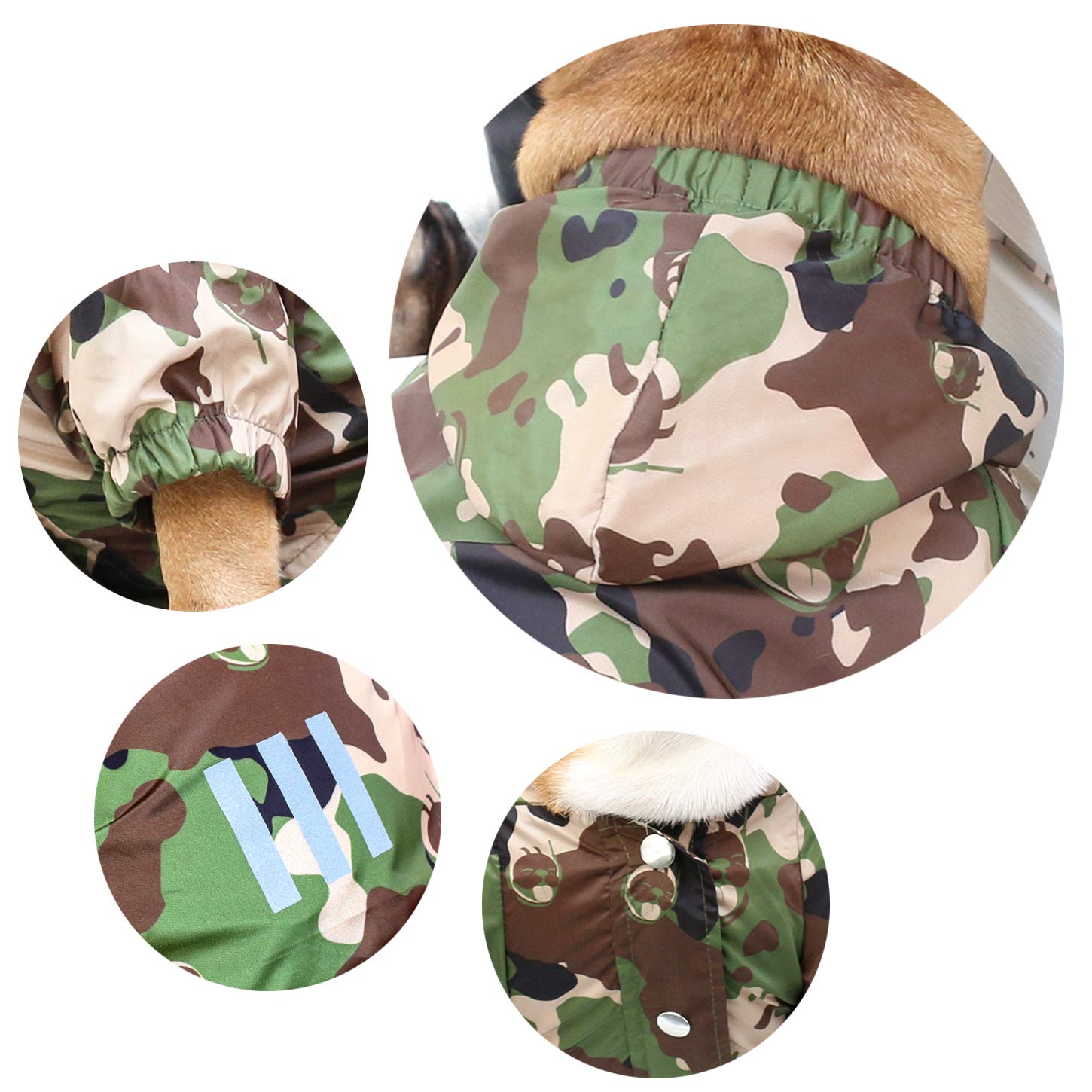 iChoue Dog Raincoat Lightweight Windbreaker Hooded Jacket for French bullodg Pug Corgi Outdoor Water Resistant Coat - Camouflage/Size S - Image 4