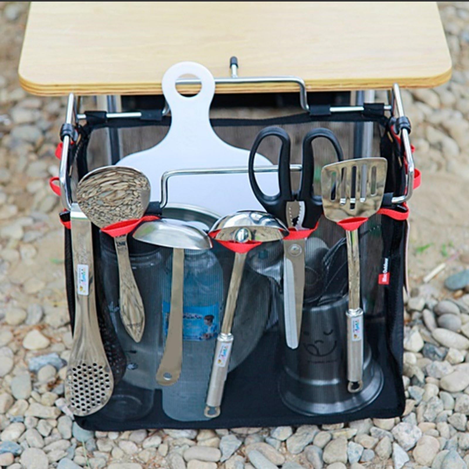 Sbshiouu Folding Table Hanging Rack Table Storage Net Portable Shelf Bag Stuff Meshes for Picnics Outdoor Camping Barbecue Kitchen