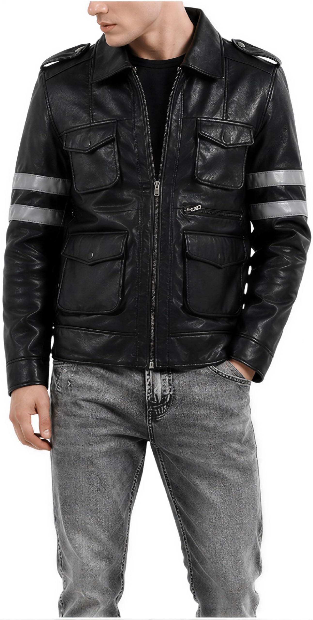 Chaqueta de cuero negro de primera calidad para hombre, ropa de abrigo gótica inspirada en el famoso juego de terror