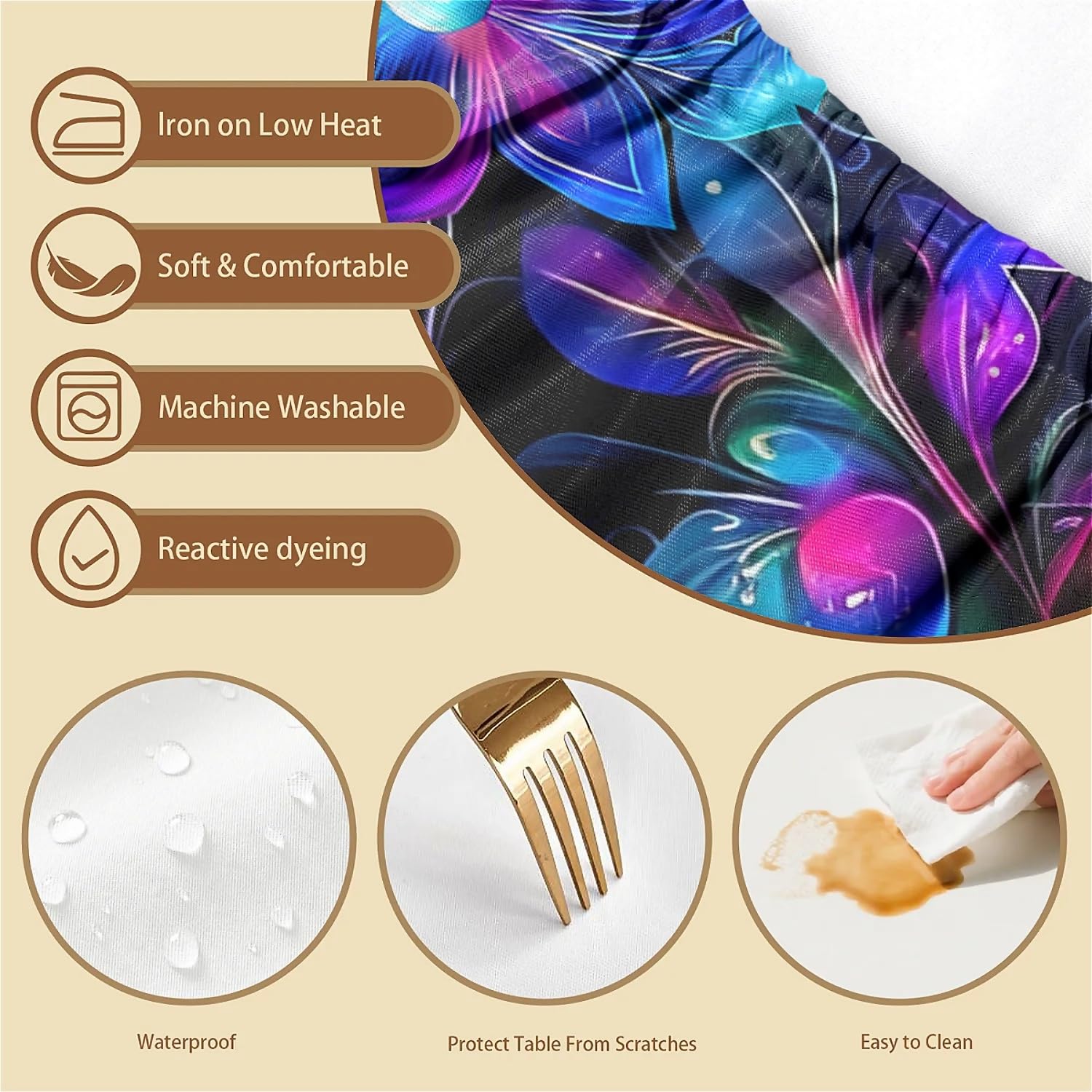 artslion Rectangle Waterproof Tablecloths Elastic Edge for Secure Fit-30 x 72 inch Wipeable Table Cover Non-PVC Fabric Colorful lotus Designs Indoor Outdoor Use - Image 3