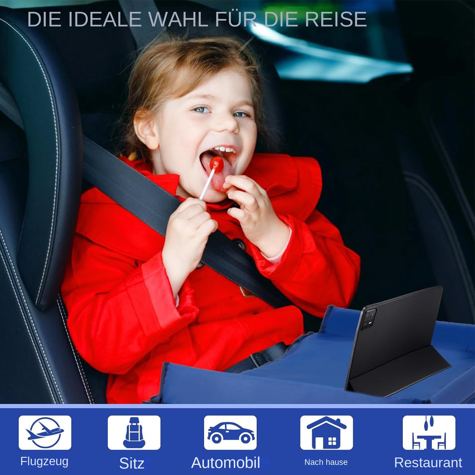 Mesa de viaje para niños - Bandeja para la rodilla, bandeja para aperitivos, asiento trasero para coche, avión, tren de viaje, mesa de viaje para viajes largos para niños, asiento de coche con