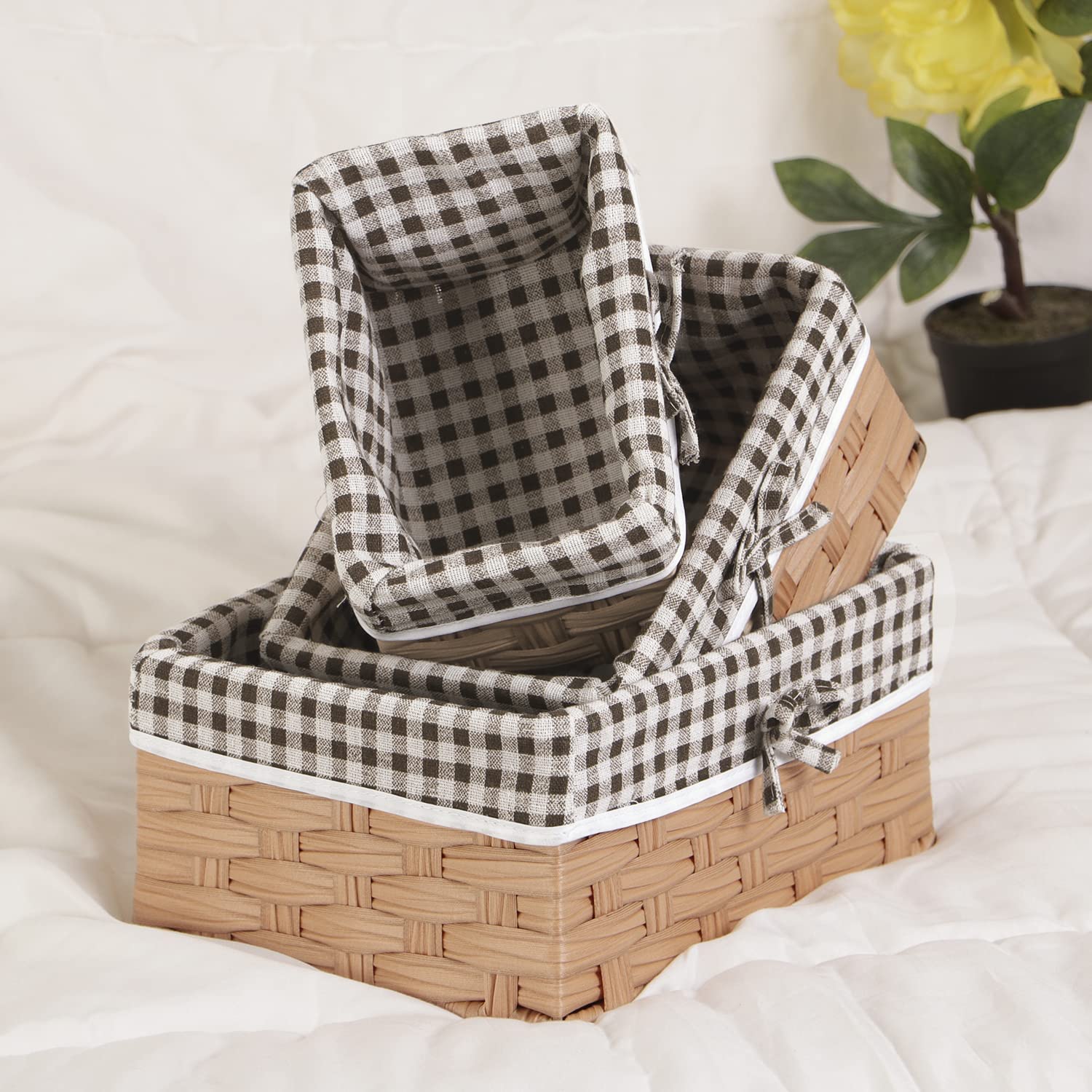 HOKIPO Handwoven Imitation Rattan Wicker Basket for Home, Office, Wardrobe, Pack of 3, Light Brown (NEW-AR-3903-LBR) — Amazon image 5