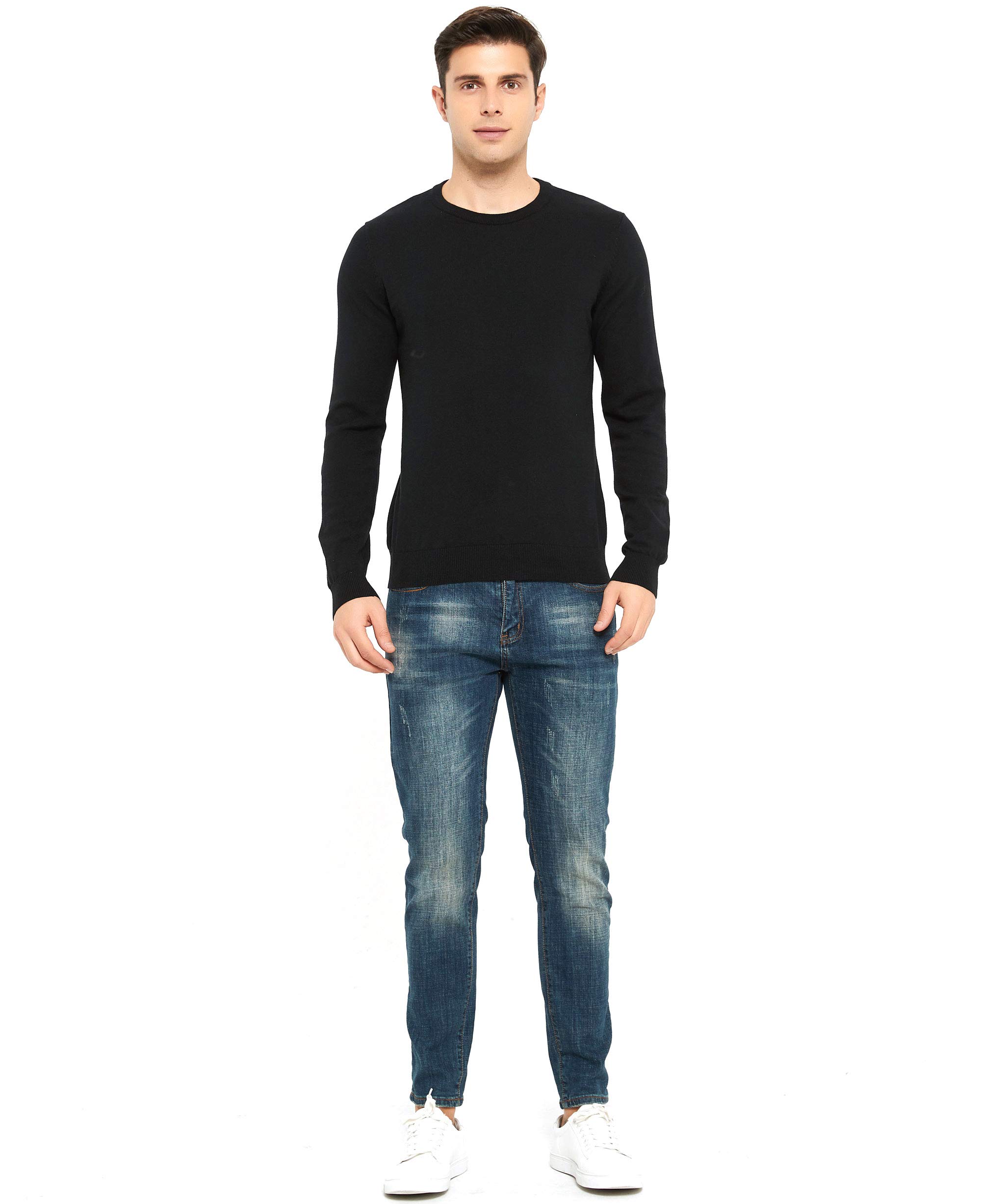 Herren Langarm-Pullover aus Baumwolle mit Rundhalsausschnitt, weicher, thermischer Strickpullover