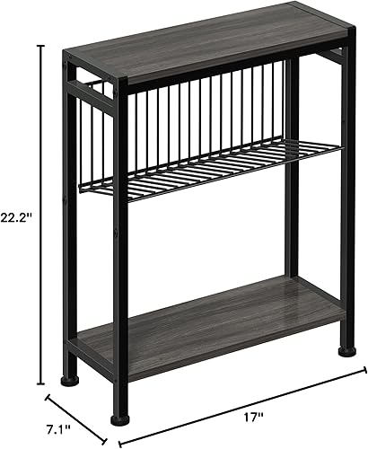 Miniatura 3 de Mesa auxiliar para espacio pequeño, mesa auxiliar estrecha de 3 niveles con soporte para revistas, mesita de noche delgada, mesa de sofá delgada