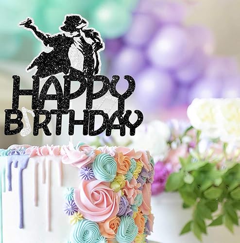 Miniatura 3 de Decoración de pastel de música con temática de feliz cumpleaños, púas de decoración con purpurina negra para silueta, aniversario, fiesta de
