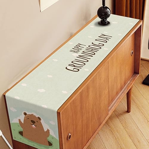 Miniatura 3 de Nepnuser Camino de mesa con texto en inglés Happy Groundhog Day, decoración de primavera para el hogar, cocina, comedor (13 x 108 pulgadas)