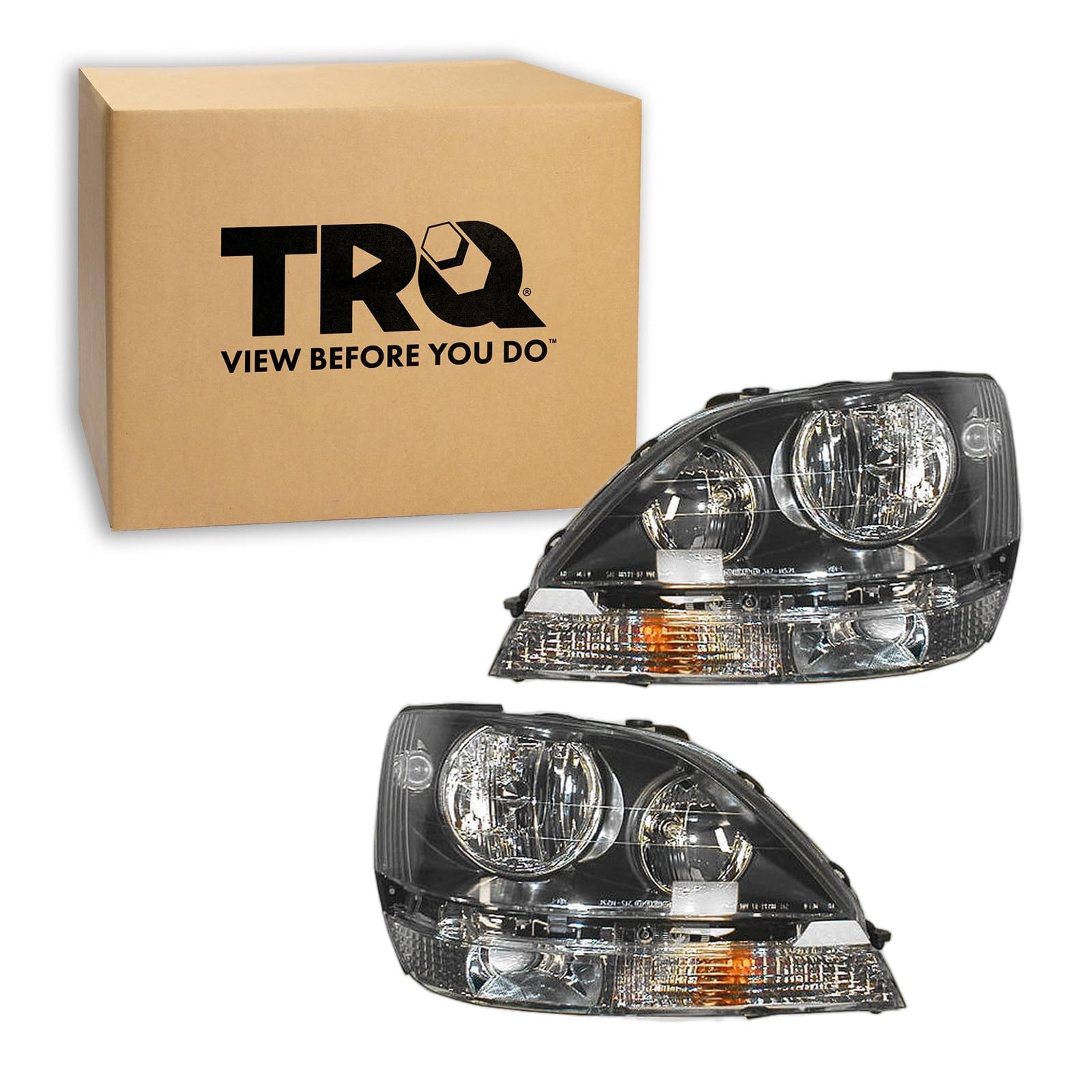 TRQ Headlight Assembly Set LX2502103 LX2503103 Compatible with 1999-2000 Lexus RX300