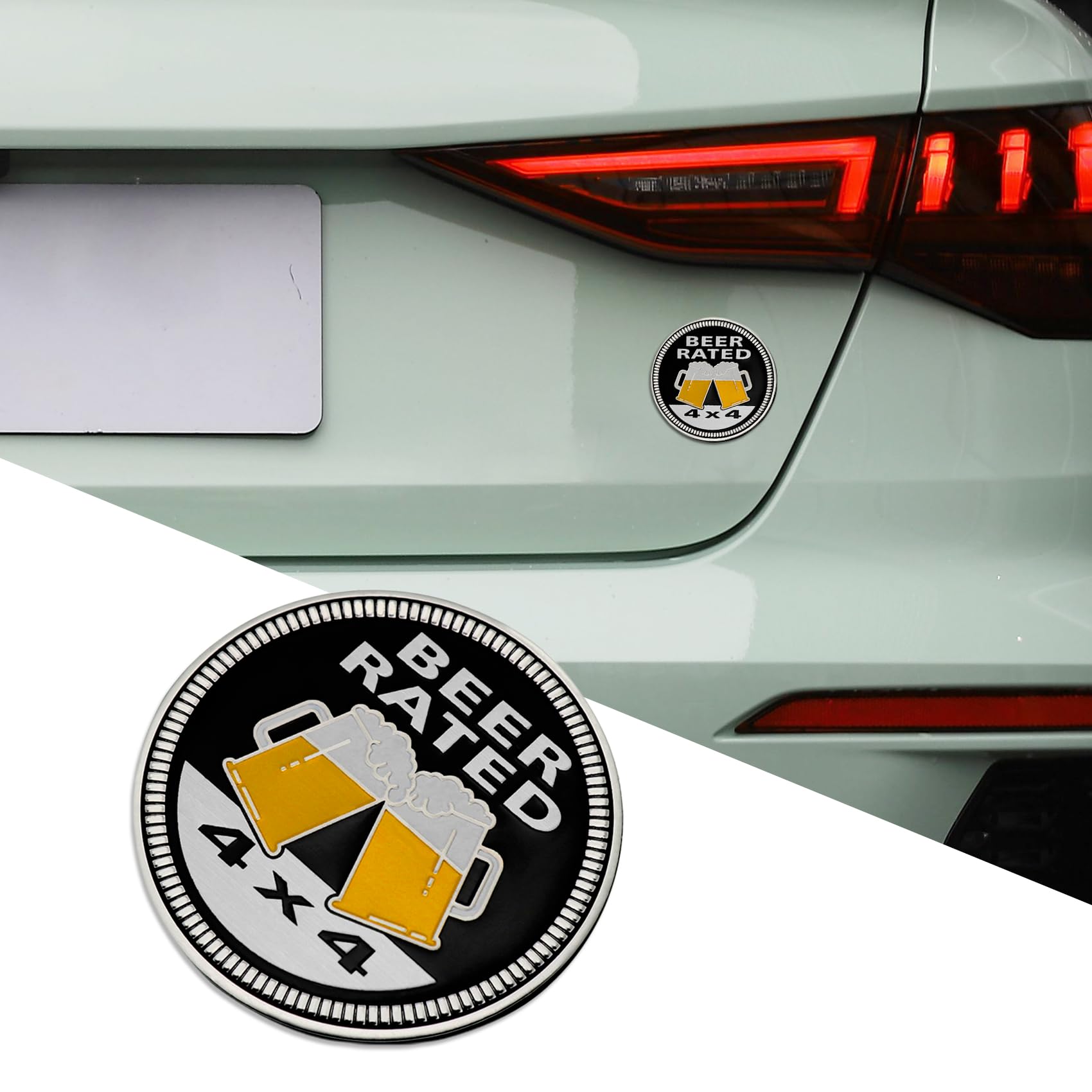 3D Metal Car Badges Emblems, Beer Badge Rated Car Emblem, 4 x 4 Metal Automotive Badge, Round Emblem Decals, Auto Exterior Emblems Badge Compatible with Jeep Wrangler Vehicles Trucks SUV