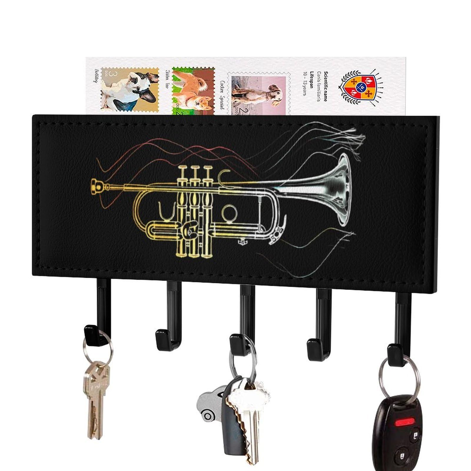 NCLQVJXZKHW Trumpet Key Holder with 5 Hooks Key Hooks Wall Mounted Key Racks Key Hanger Organiser Shelf