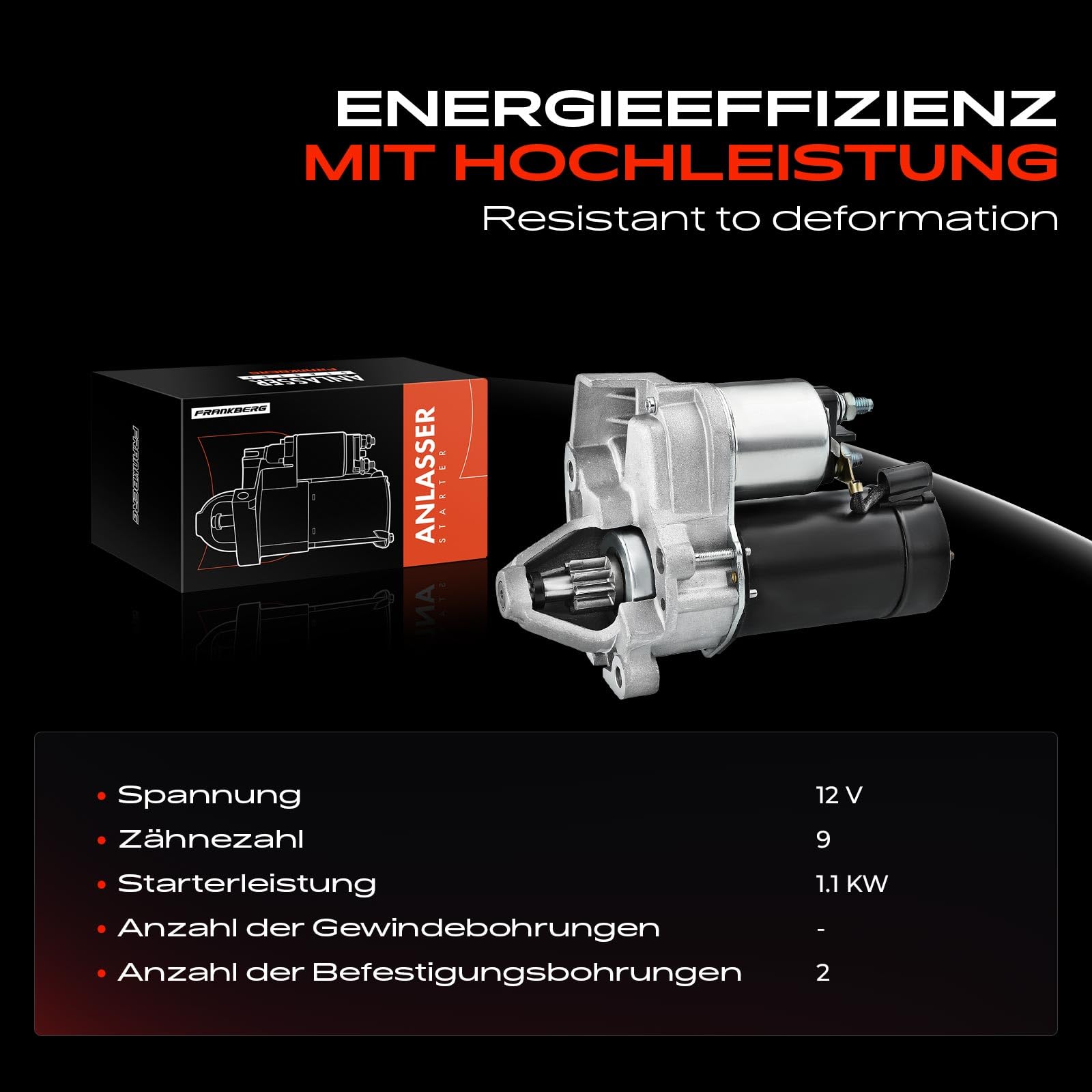 Frankberg Startmotor 1,1KW Compatibel met R1200 R1200 CL 1.2L 1997-2005 R 1150 1.1L 2002-2005 R 1100 1.1L 1992-2005 R 850 0,9L 1998-2006 Vervanging# 12412306001