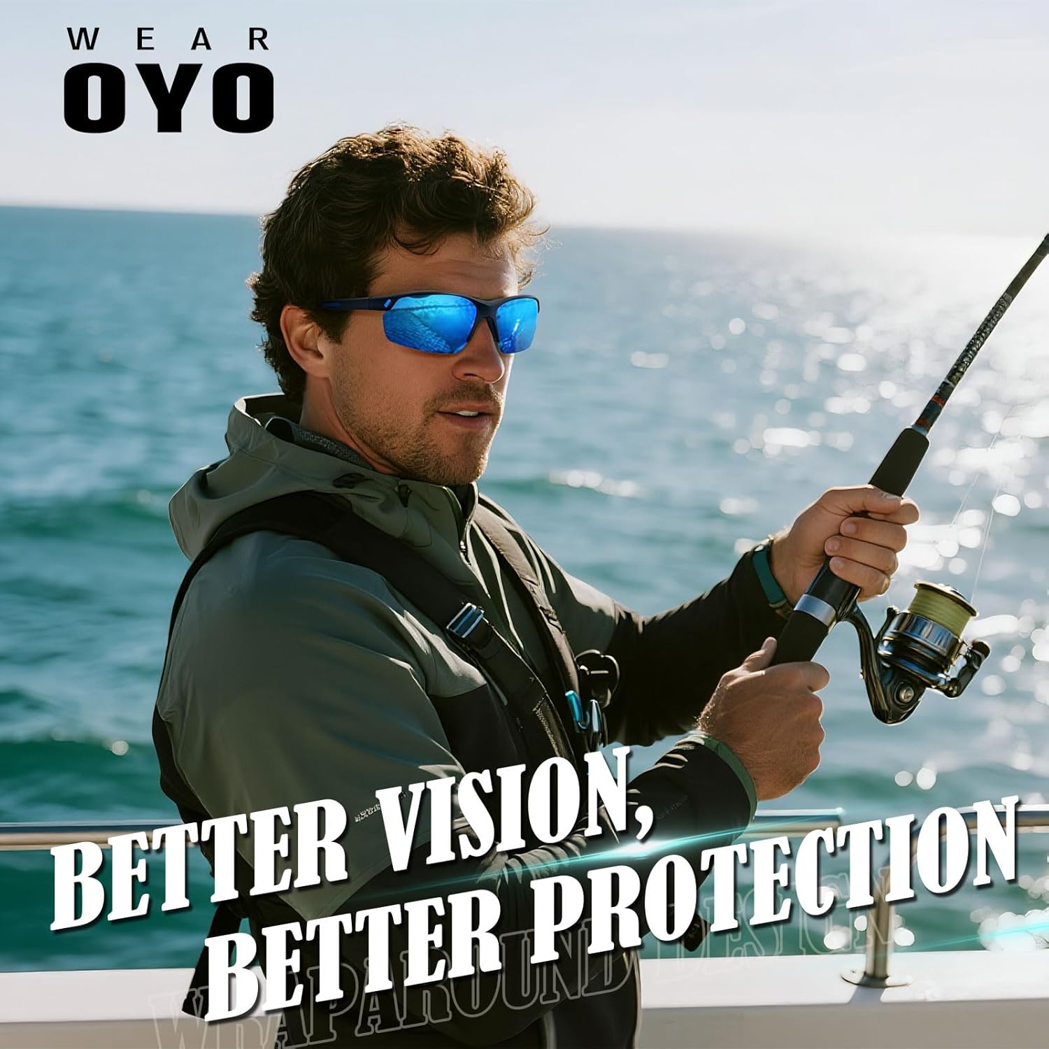 Polarized Sunglasses Men Womens,Flexible TR90 Semi Rimless Frame,Wraparound UV400 Sports Sun Glasses Running Fishing - Image 2