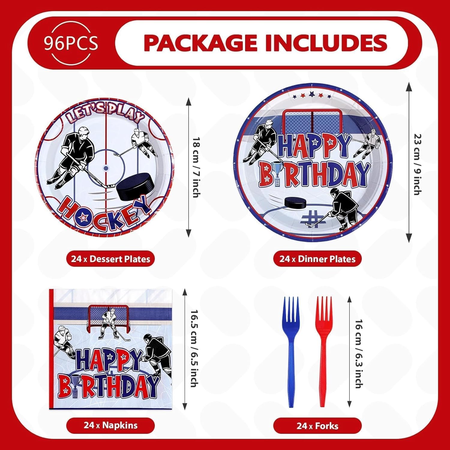 Grencian 98Pcs Hockey Party Supplies Ice Hockey Birthday Party Set Including Plates Napkins Forks and Tablecloth Disposable for Boys Kids' Birthday Hockey Fans Sports Games Themed Party Decoration
