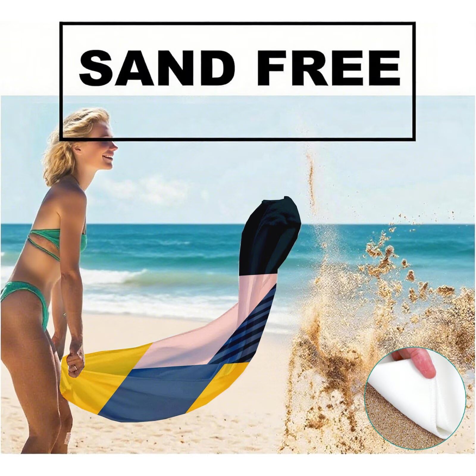Serviette de Plage Microfibre Serviette Plage 100x220 2 Pack Séchage Rapide, Anti-Sable, Absorbante Fonction drap de plage xxl pour Bain, Sport, Voyages, Sauna, Piscine, Yoga, avec Sac Géométrie Q-780
