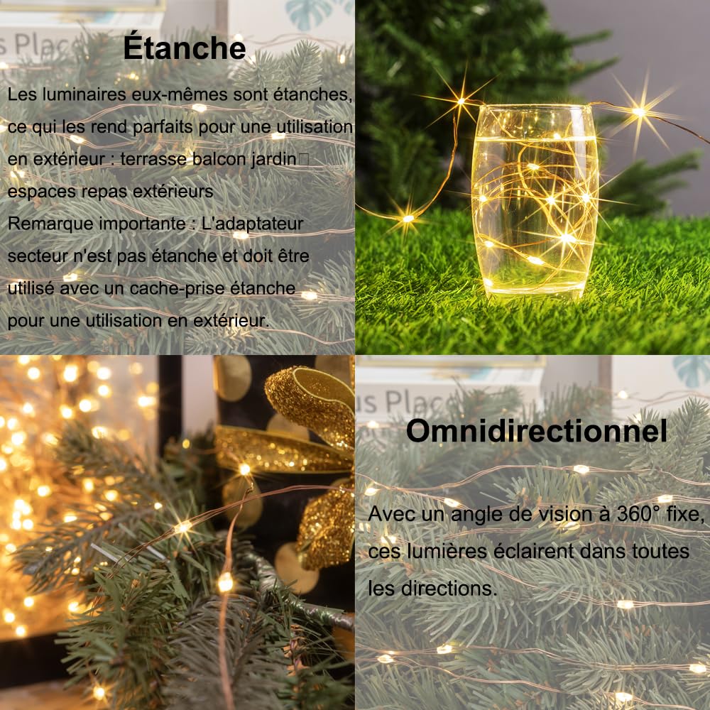 Steckdosen-Lichterkette, 120 m, 1200LEDs, warmweiß, Kupferkabel, mit Fernbedienung, Innen- und Außenbereich, Lichterkette für Schlafzimmer, Wohnzimmer, Terrasse, Veranda, Garten, Weihnachtsbaum