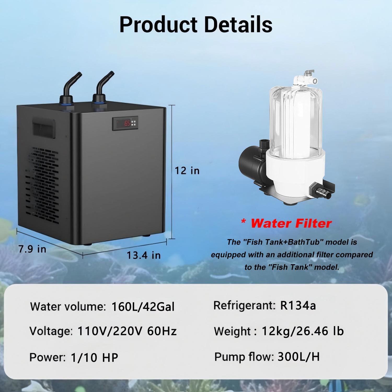 Refrigeratore d'acqua per acquario per acquario, sistema idroponico, acqua dolce salata, raffreddamento del serbatoio della barriera corallina