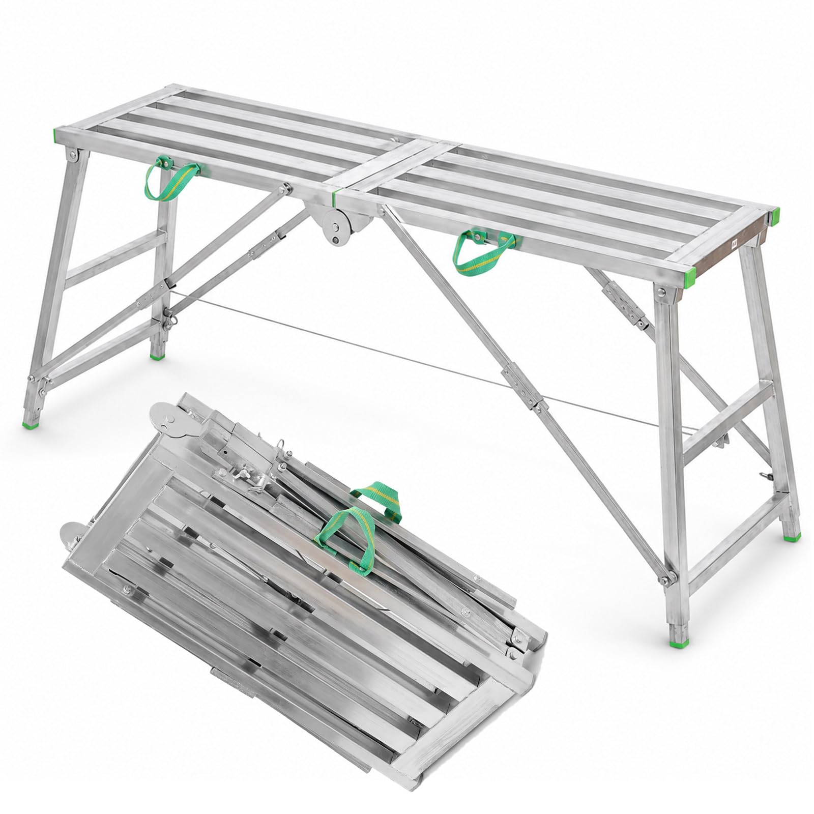 Andamio Plegable 300 kg, Plataforma de Trabajo Ajustable 4 Alturas, Escalera Antideslizante de Hierro galvanizado para Pintura y reformas 180cm