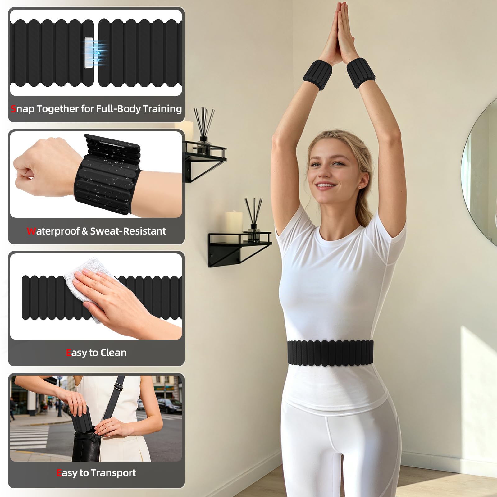 Abahub Pesi Magnetici Regolabili con Pesi 1kg Set da 2 per Polsi Caviglie | Polsiere per Palestra Domestica,Fasce con Pesi per Braccia e Gambe，Ankle Weights, Adatto per Yoga,Pilates, Jogging
