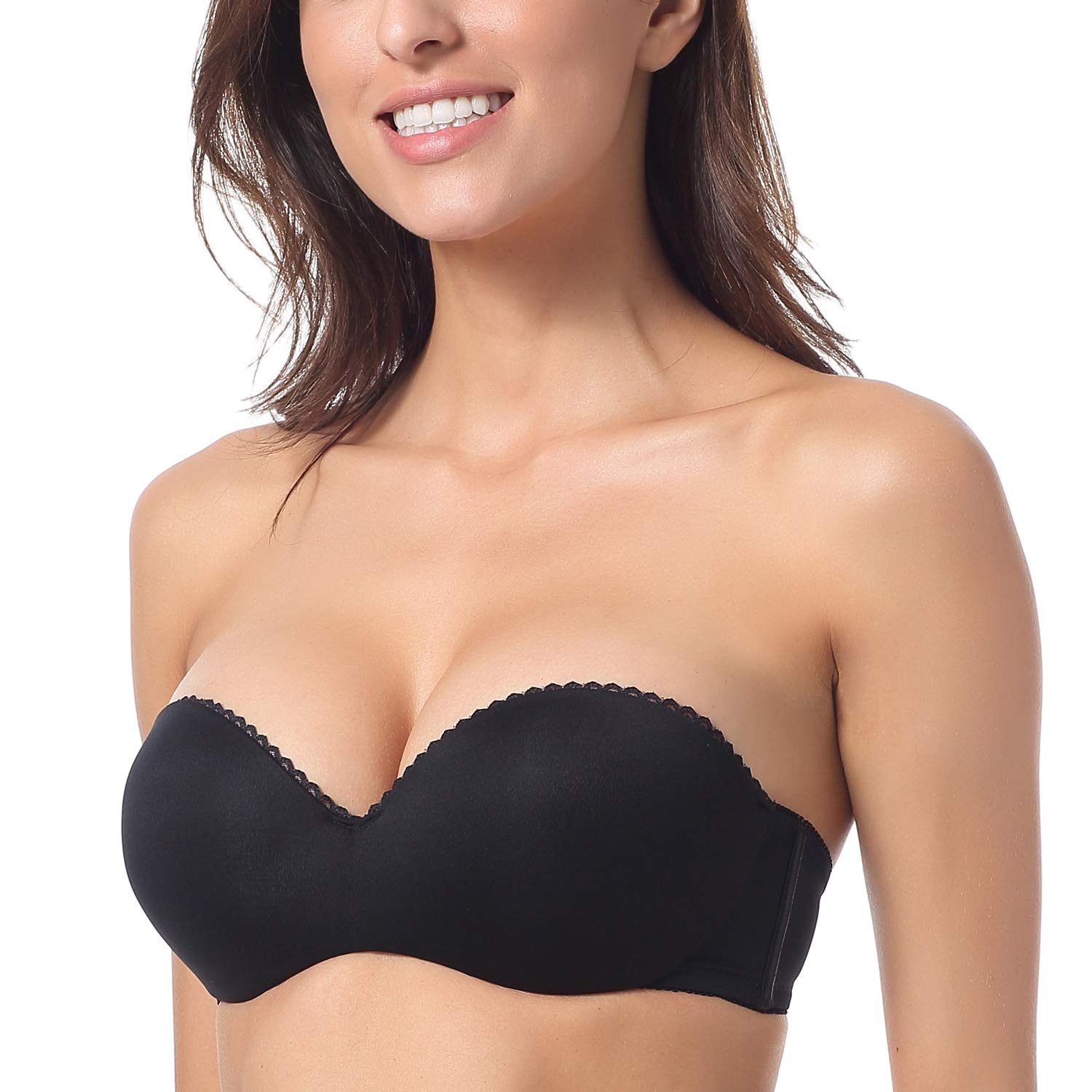 Dobreva Women's Black Strapless Push Up Bra Padded Underwire Boost Cups Multiway Bandeau Bra 32B