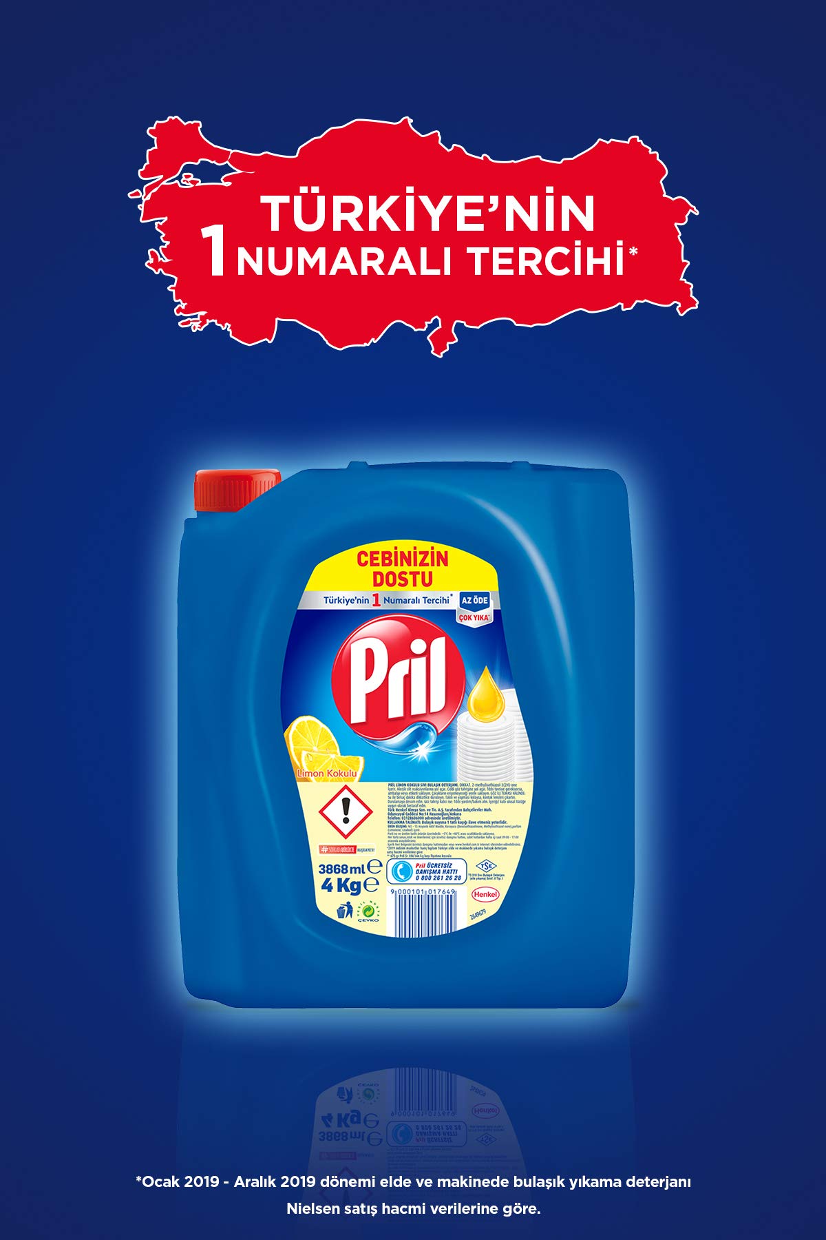 Pril Limon Kokulu Sıvı Bulaşık Deterjanı 1 x 4 KG, Limon 4kg