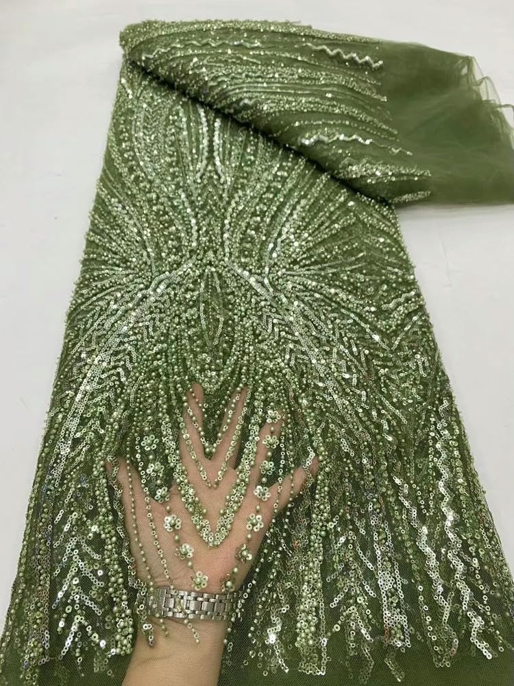 Tela de Encaje Africano con Lentejuelas Bordadas y Cuentas para Novias y Bodas
