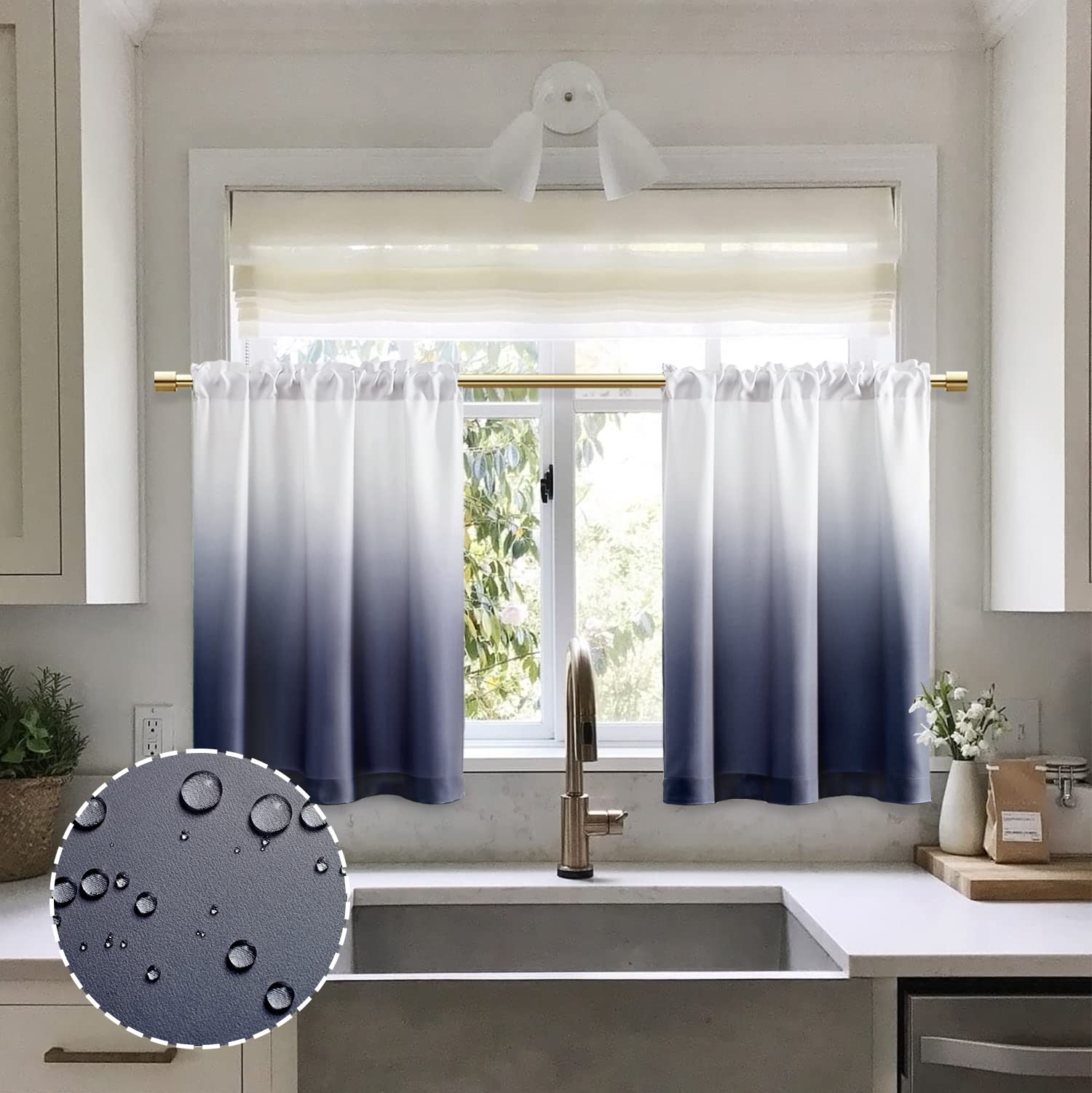 XTMYI Small Window Curtains for Bathroom,Short Waterproof Curtain for Shower Window,Navy Blue,36 Inch Length