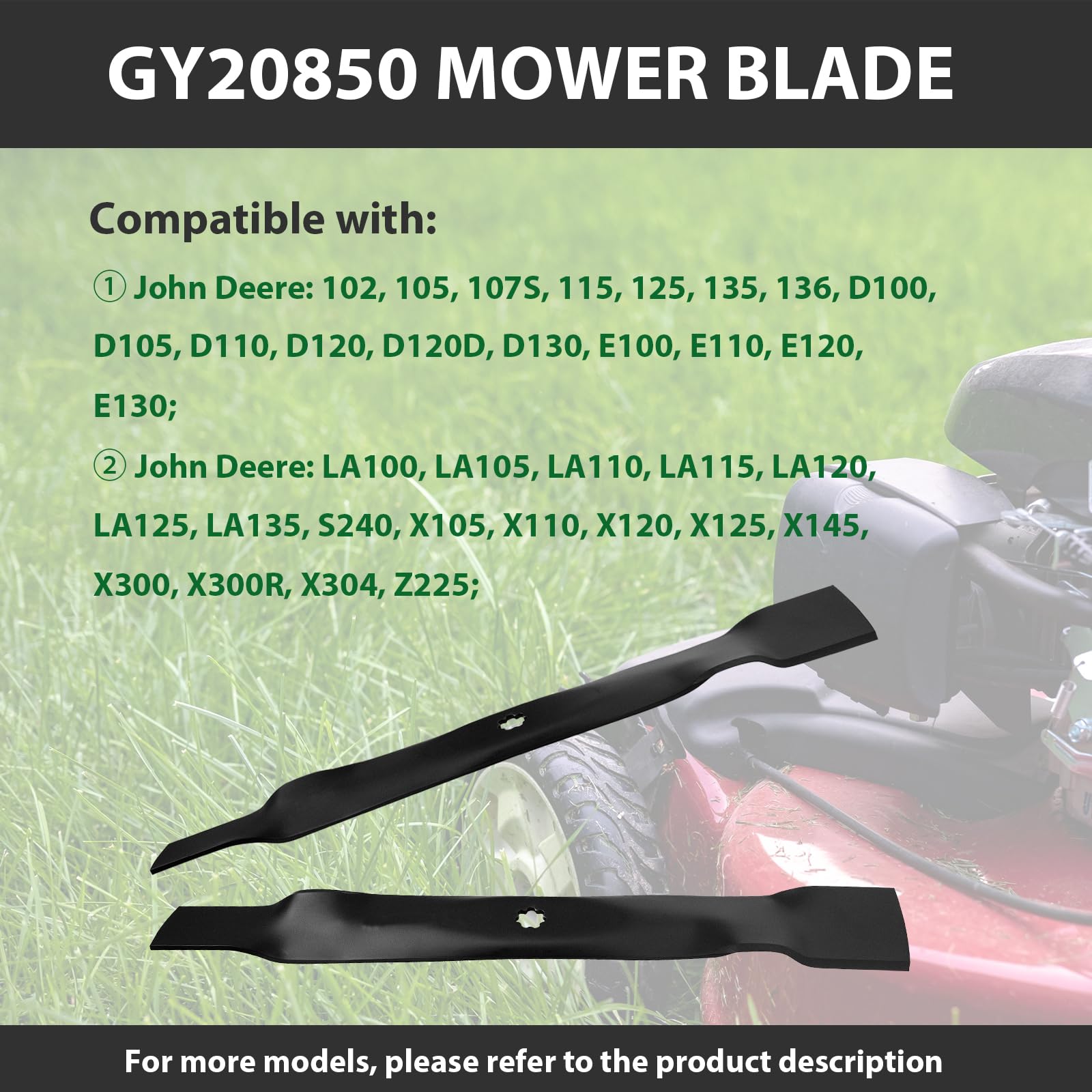 ZALANA GX22151 - Cuchilla de repuesto para cortacésped GY20850 AM137333 AM137328 AM141033 para John Deere 102 125 135 D100 D105 D120 D130 LA100 LA105 LA105 LA105 120 D130 LA100 LA105 LA105 10 Tractor