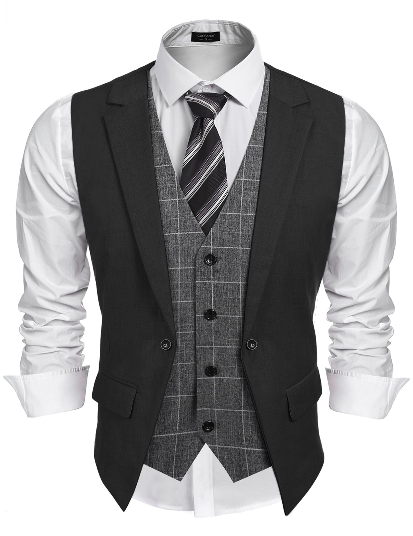 COOFANDY Men's Layered Suit Vest Business Dress Vests Formal Wedding Waistcoat Slim Fit