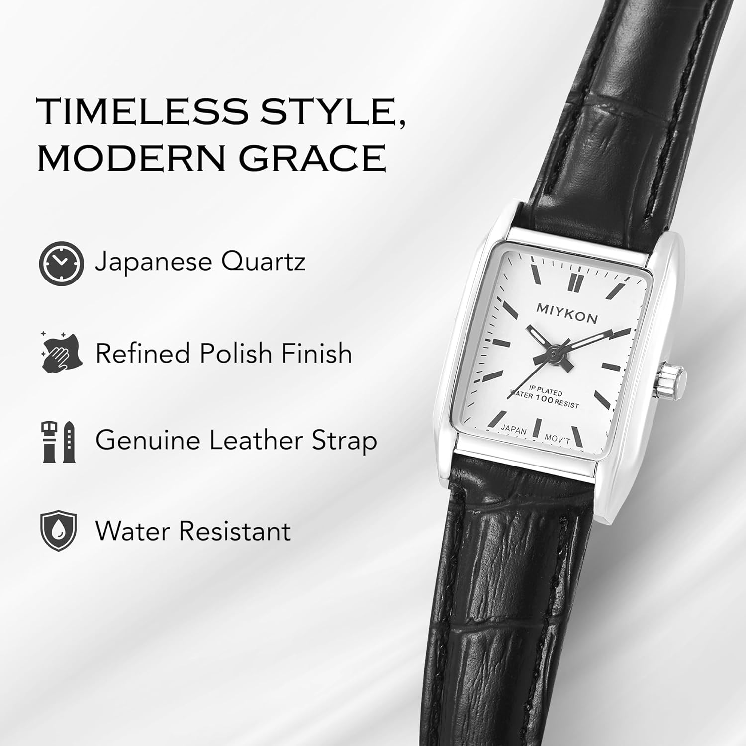 Miykon Dainty Vintage Tank Square Dress Watches for Women – Genuine Leather Band, Second Hand, Japanese Quartz, Water Resistant - Image 9