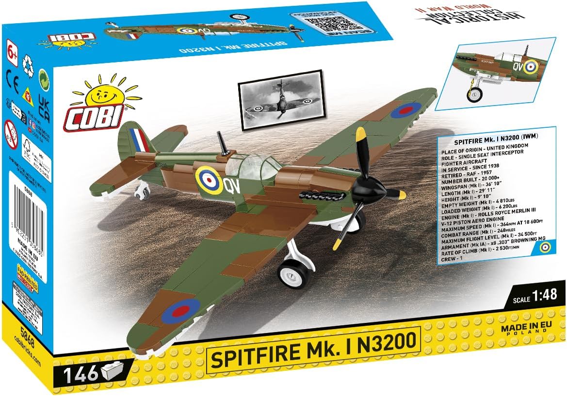 COBI Historical Collection WWII Spitfire MK.I N3200 Imperical War Museum, Duxford Building Set, 146 Pieces