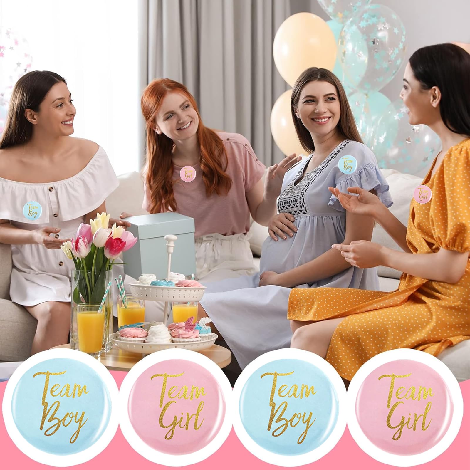 Geschlecht Offenbar Button,24 StückTeam Boy und Team Girl Pin Abzeichen, Rund Pinback Knopf Pins für Gender Reveal Party,Mit Sternen und Glitzer