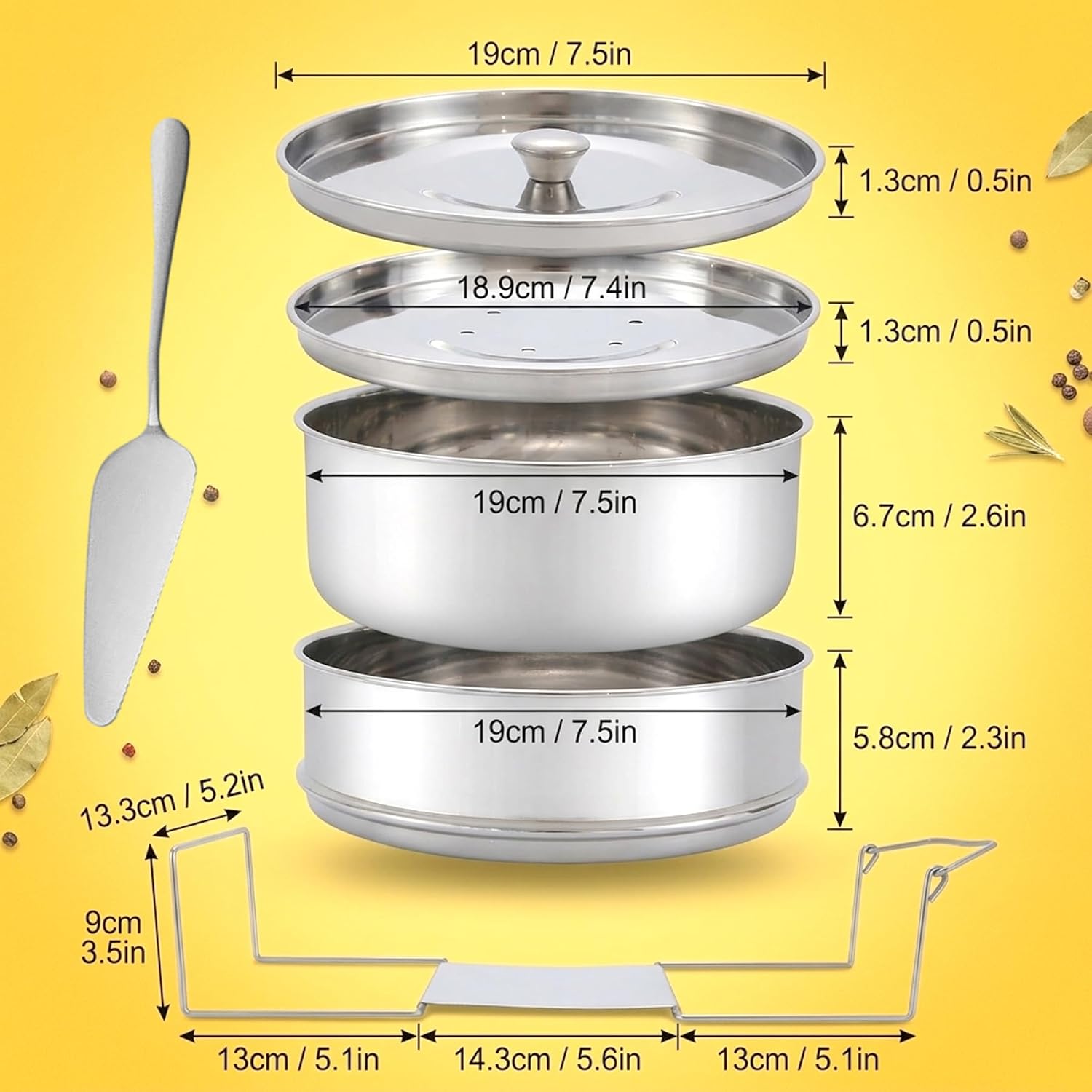 Steam Basket for Pressure Cooker, 2-Tier Stackable Stainless Steel Steaming Basket Insert for Pots, Dishwasher Safe with Cake Spatula Steaming for Pot