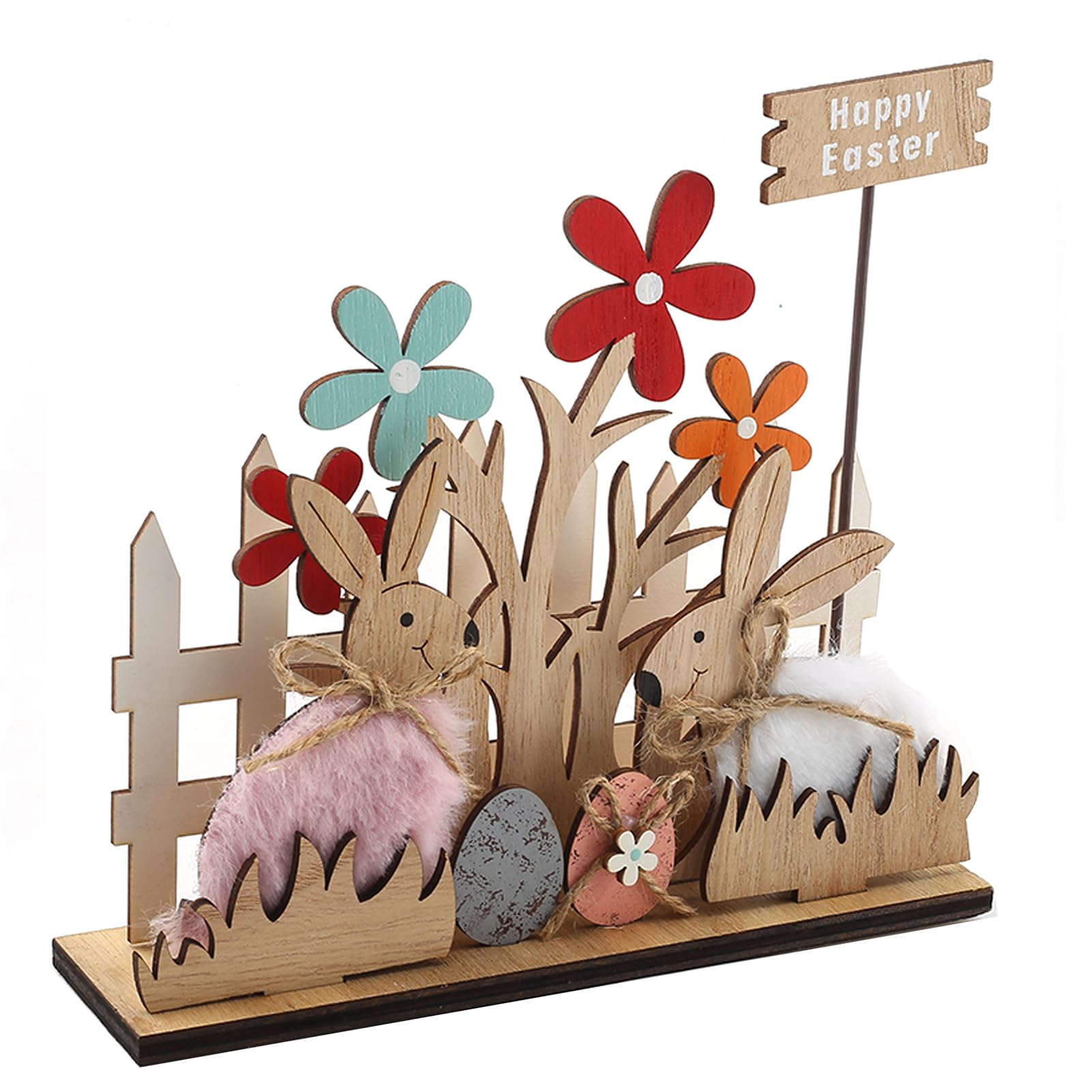 ToBeIT Easter Bunny Wood Decor Easter Natural Wood Signs Bunnies Shape Signs Easter Tabletop Decor Rustic Wood Centerpieces for Farmhouse Kitchen