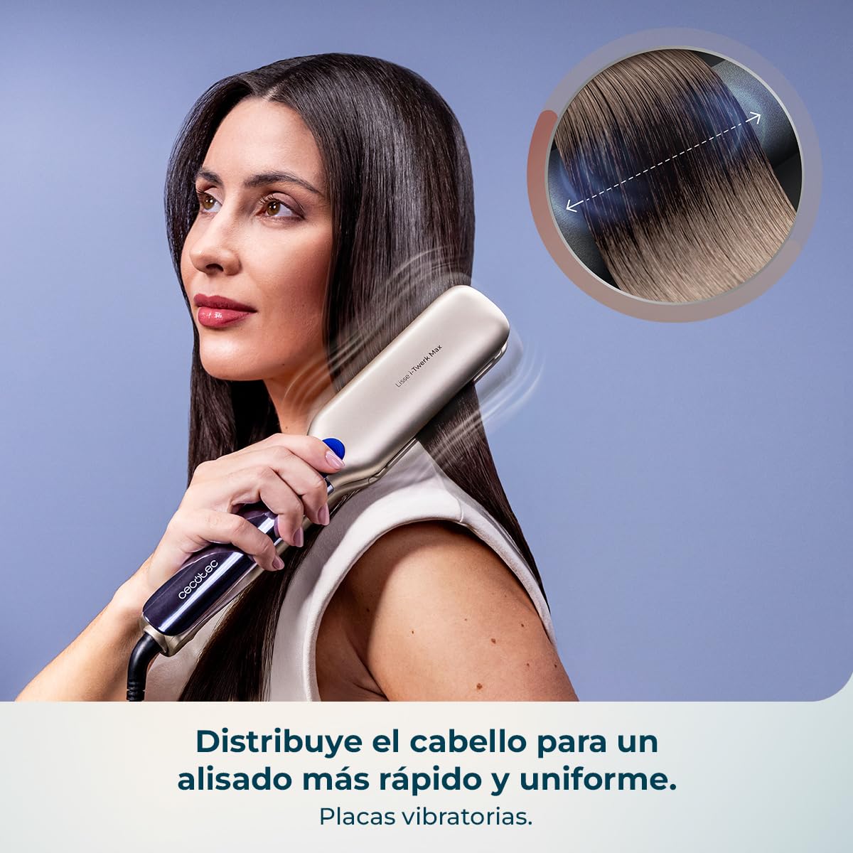 Cecotec Plancha de Pelo Placas Anchas y Vibratorias Lisse i-Twerk Max. Tecnología Infrarrojos e Iónica, 160º-230ºC, Revestimiento Cerámica y Turmalina, Calentamiento Rápido, Pantalla Integrada