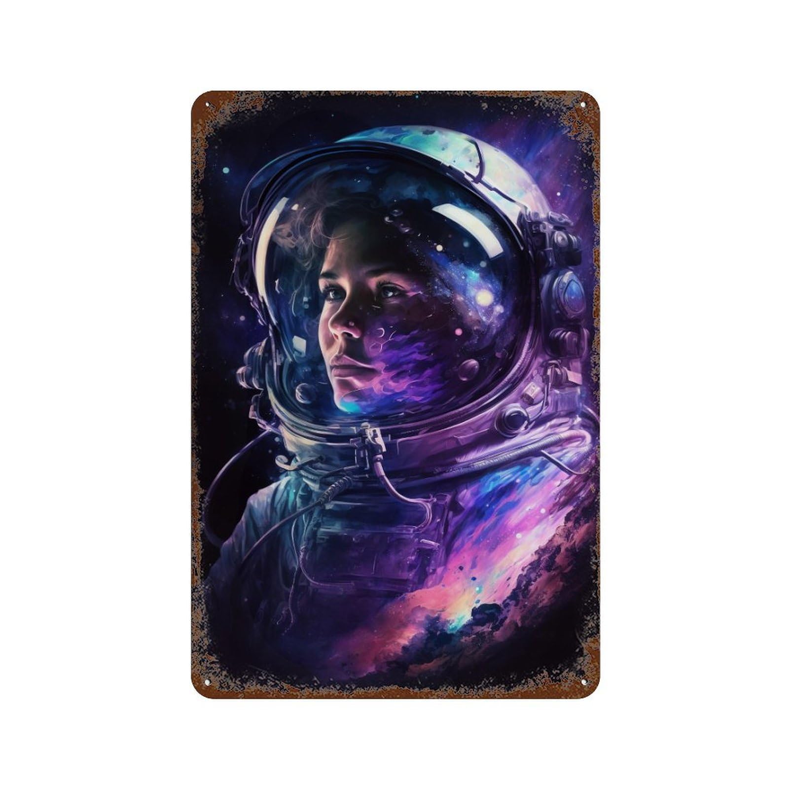 Cosmic Astronaut Portrait-3 11.8"x7.9" Distressed Metal Wall Sign, Retro Wall Decor for Garage, Bar And Workshop Decor